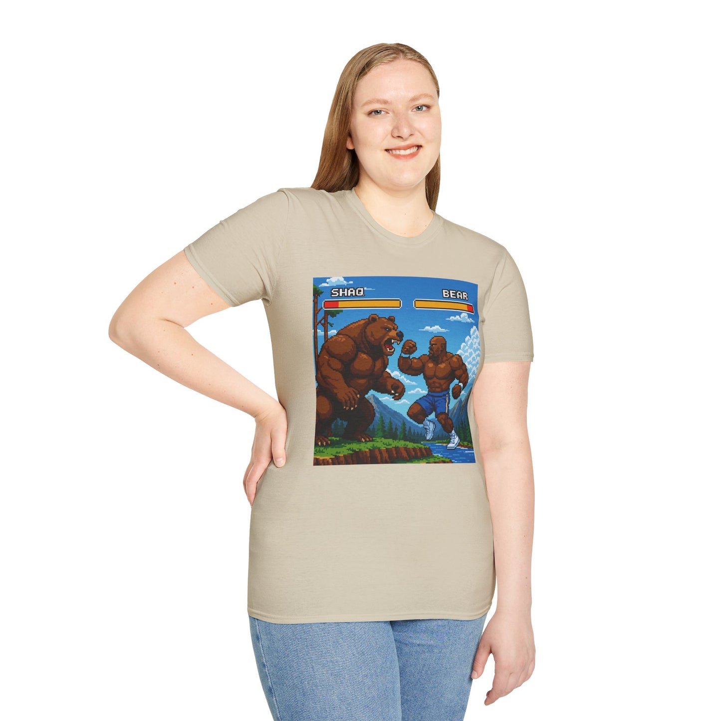 Shaq vs Bear Funny T-Shirt | Retro Arcade Fighter Tee | Gift for Gamers & 90s Kids | Weird Animal Combat Shirt