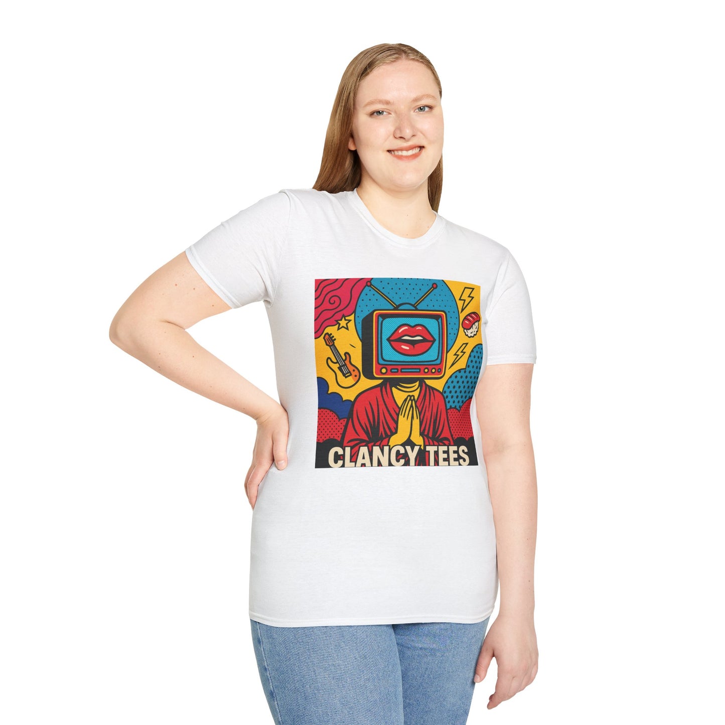 Pop Art TV Head T Shirt for Creatives Graphic Tee for Artists Gift for Surreal Art Lovers Unisex Visual Commentary Shirt
