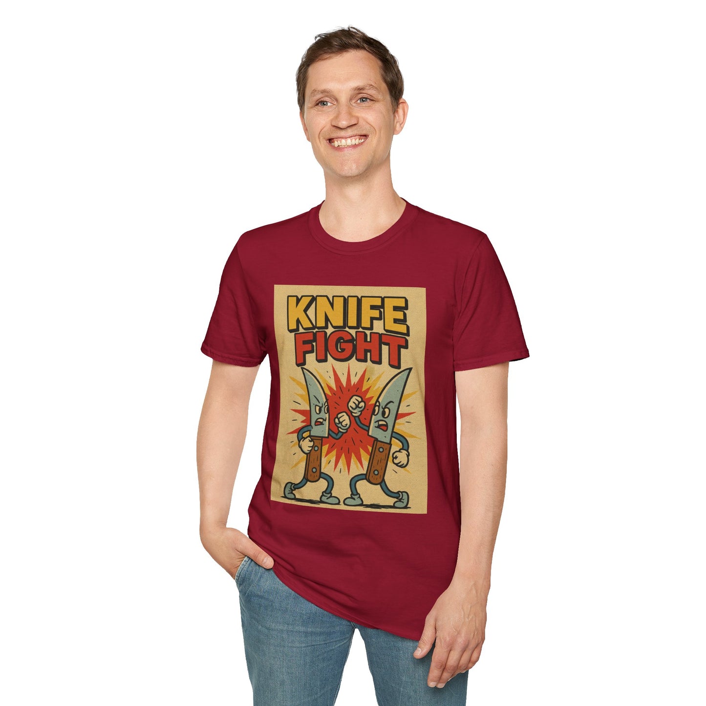 Retro Knife Fight Graphic T-Shirt, Funny Tee, Casual Unisex Clothing, Gift for Him or Her, Unique Humor Shirt