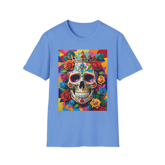 Royal Skull and Roses Shirt – Colorful Crowned Skull Tee – Gift for Halloween Fans, Tattoo Art Collectors, and Bold Fashion Enthusiasts