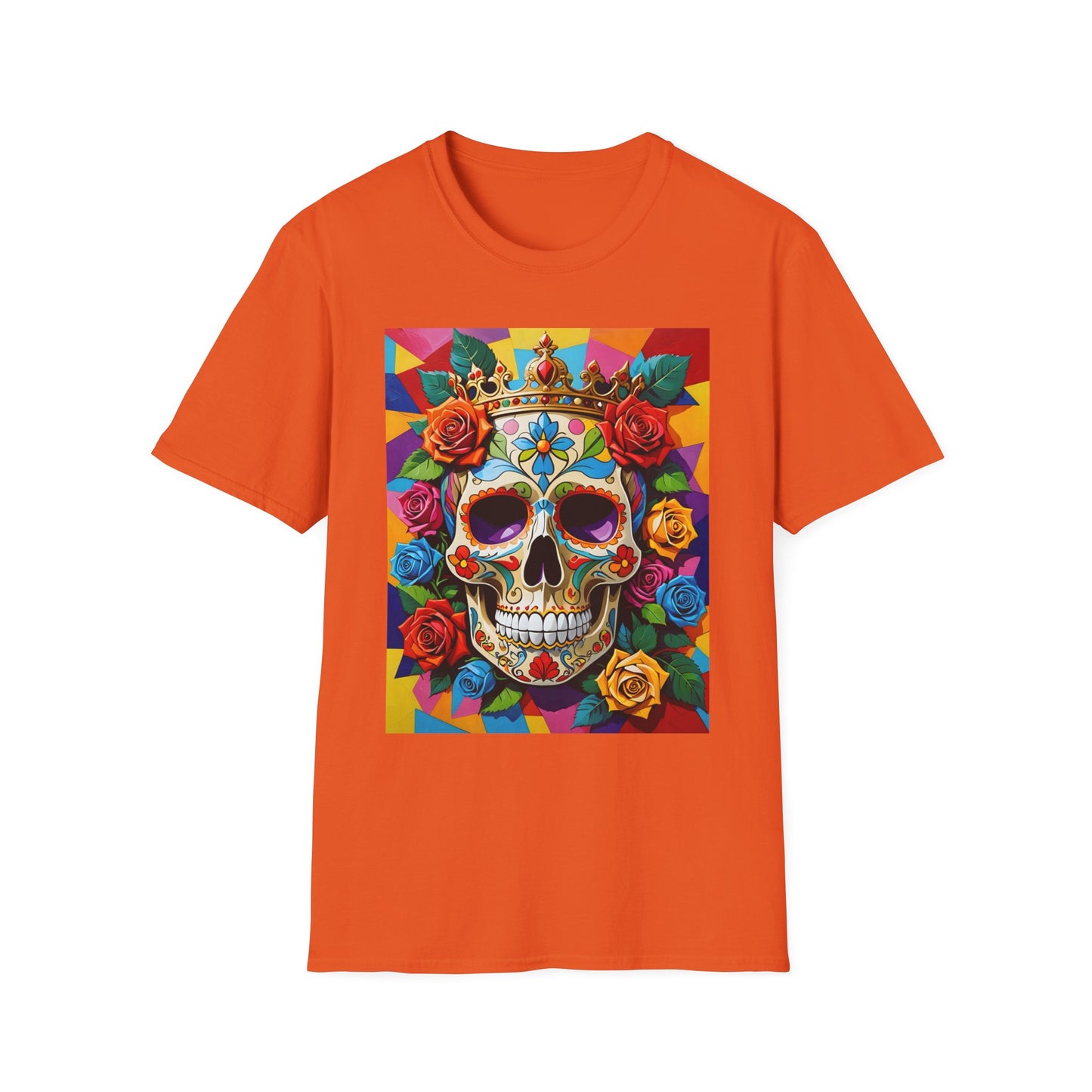 Royal Skull and Roses Shirt – Colorful Crowned Skull Tee – Gift for Halloween Fans, Tattoo Art Collectors, and Bold Fashion Enthusiasts