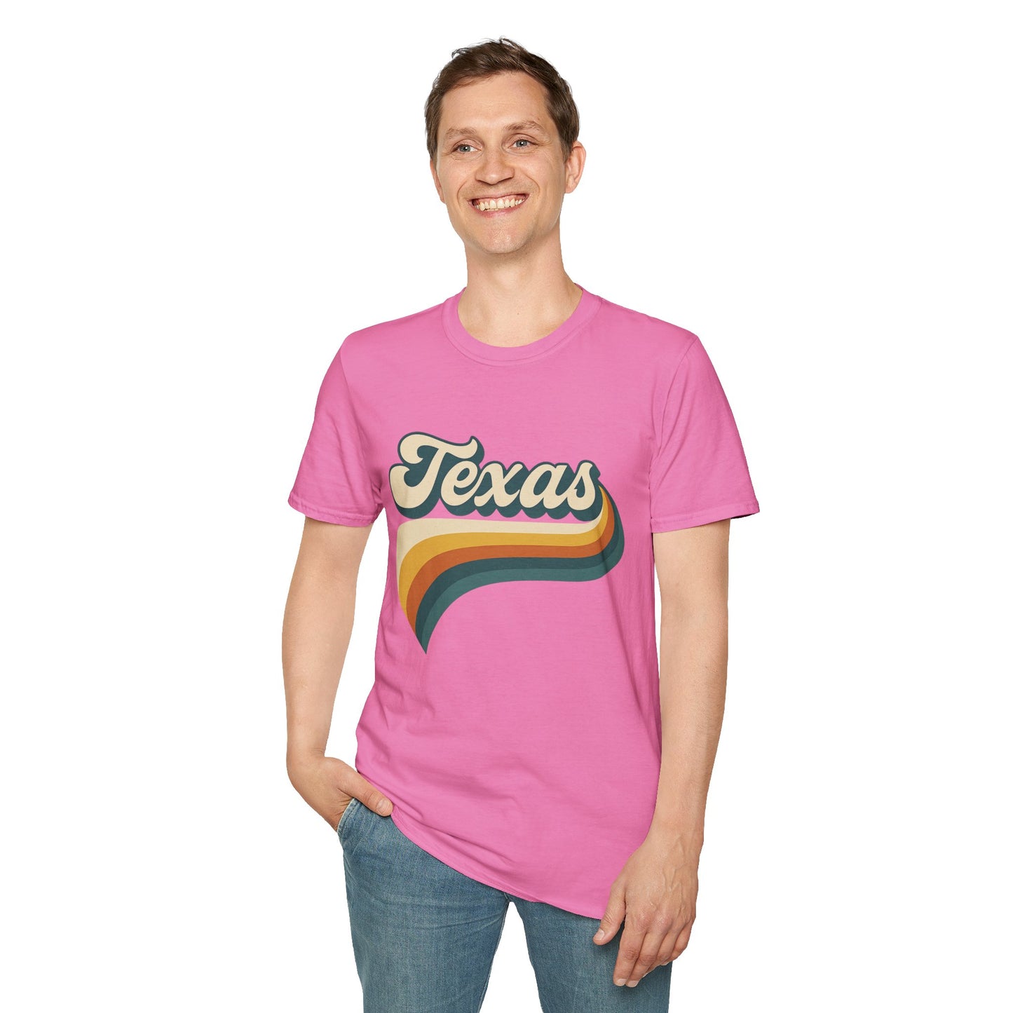 Retro Texas Shirt – Vintage Style Texas Wave Tee • Gildan Softstyle® Unisex Comfort • Gift for Texans • Groovy Southern State Pride Shirt