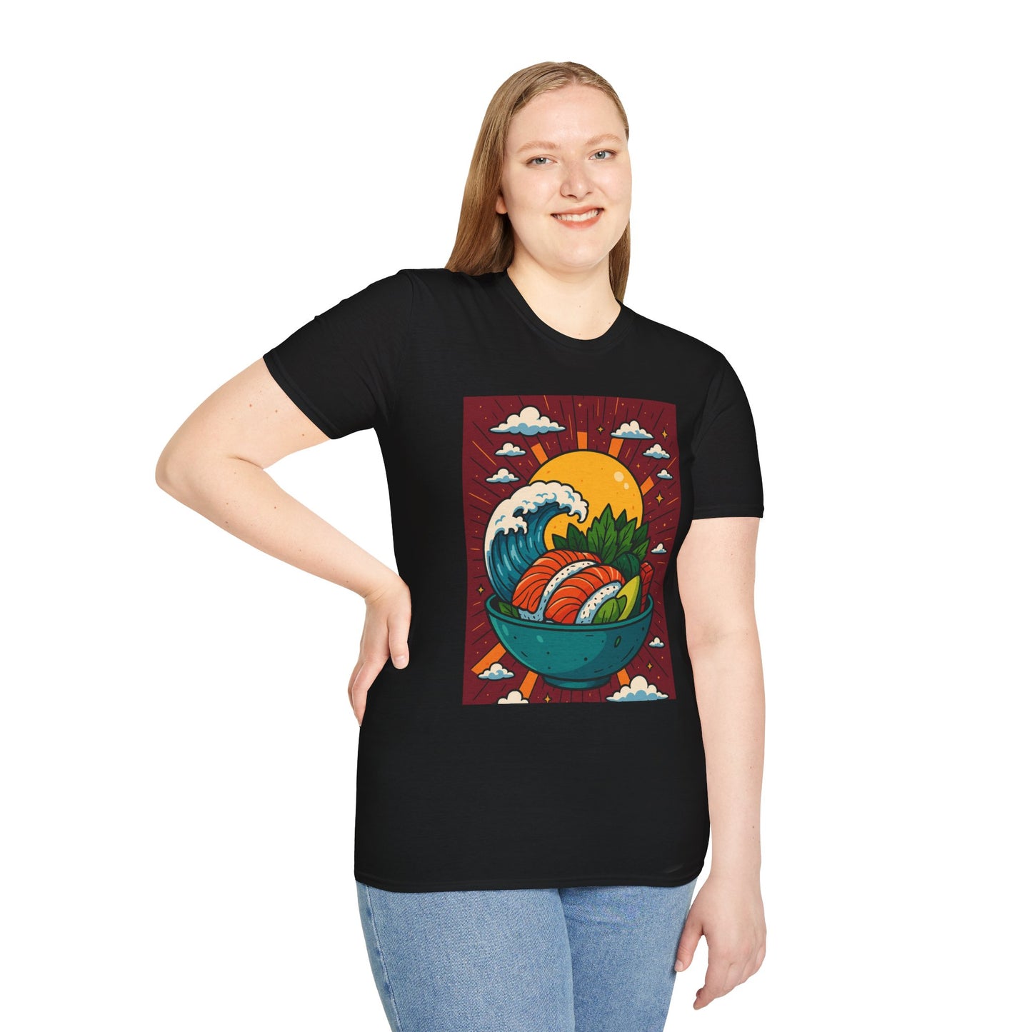 Sushi Wave T-Shirt – Retro Japanese Food Graphic Tee – Cool Sushi Shirt Gift for Foodies, Anime Fans, Ocean Lovers & Japanese Aesthetic Collectors