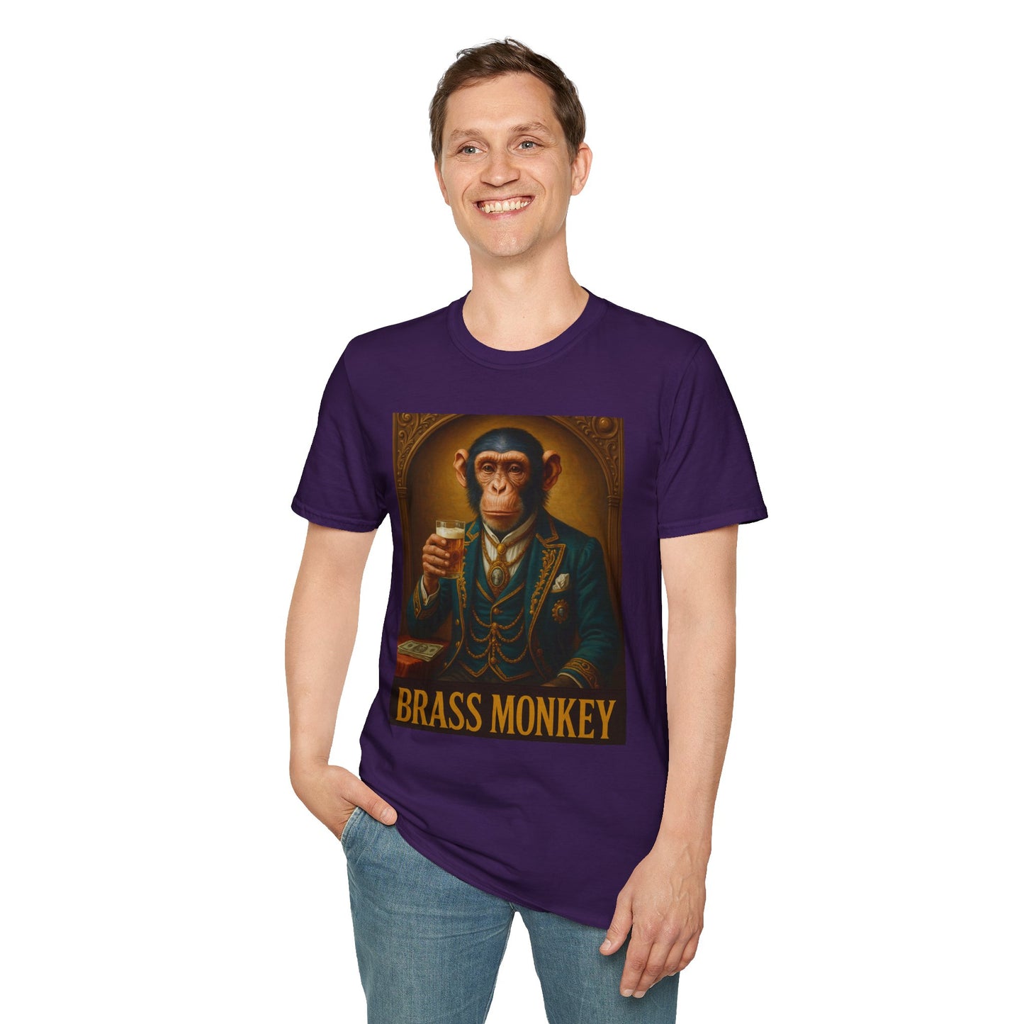 Brass Monkey T-Shirt Funny Retro Monkey Drinking Tee | Gift for Whiskey Lovers | Classy Drunk Humor Shirt | Animal Drinking Party Tee