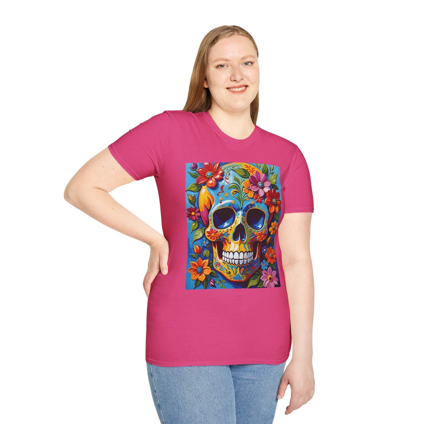 Floral Sugar Skull Shirt – Colorful Skull with Flowers Tee – Gift for Art Lovers, Halloween Fans, and Bold Statement Outfit Seekers