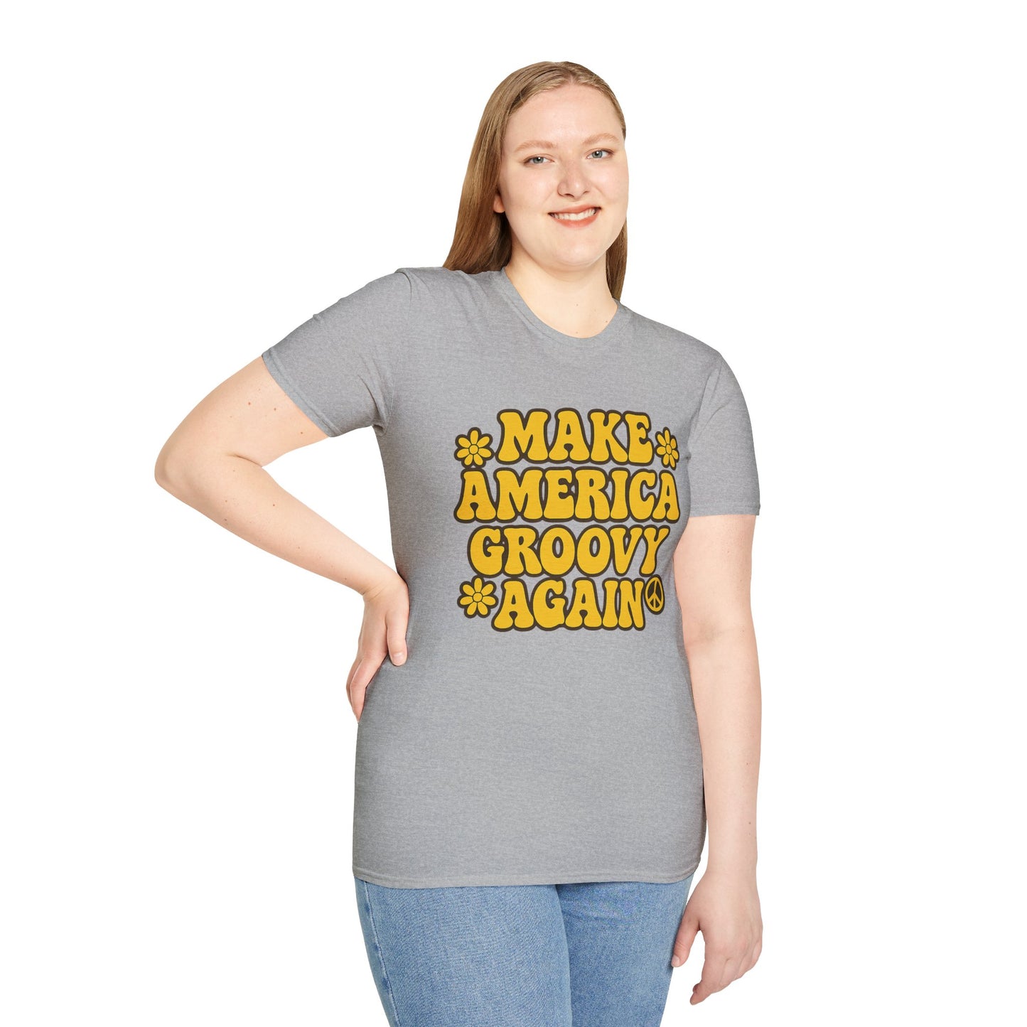 Make America Groovy Again Shirt – Funny Retro Hippie Tee with Peace Sign – Gift for Old Souls, Vintage Lovers, Flower Child Friends