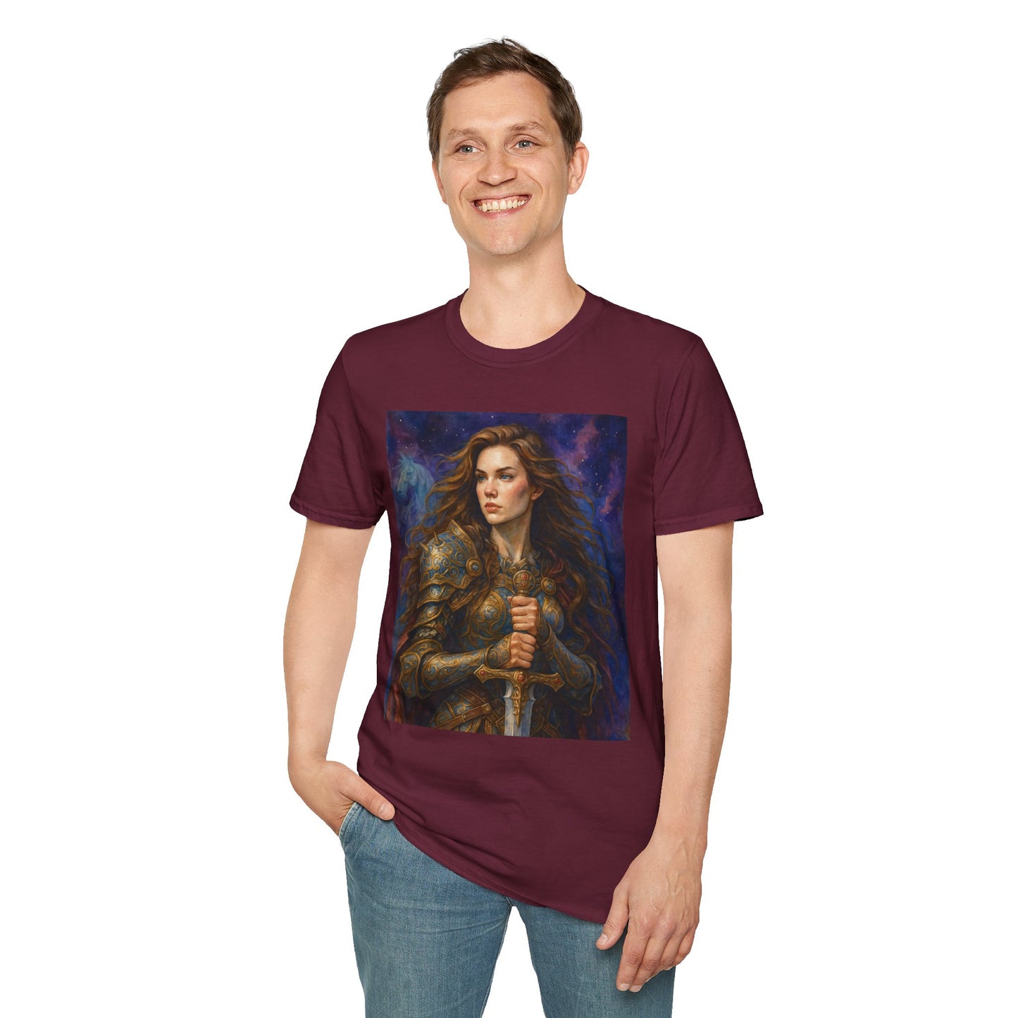 Warrior Woman T Shirt Fantasy Knight Art Medieval Armor Female Hero Tee Gift for Fantasy Lovers Sword Wielder Shirt Bold Aesthetic Battlecore Clothing