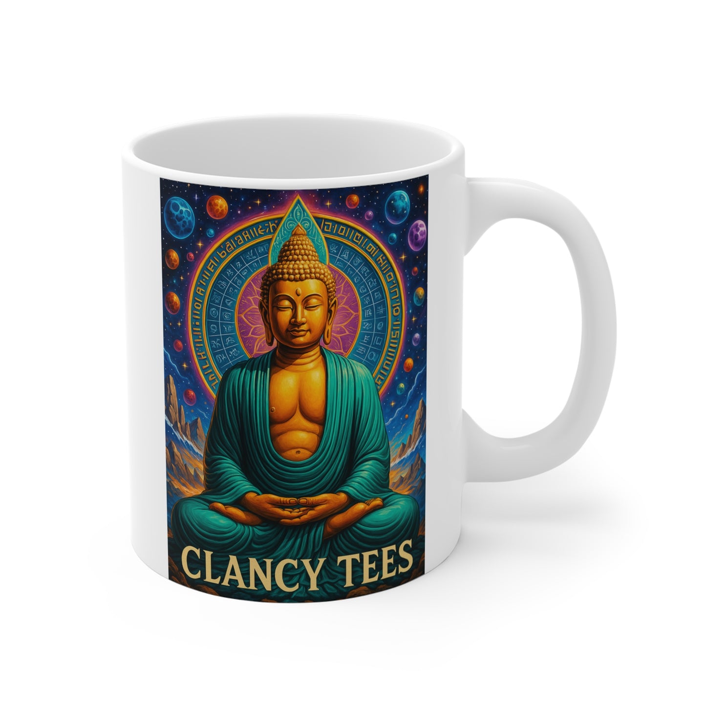Cosmic Buddha Meditation Mug Spiritual Universe Coffee Cup Vibrant Mandala Artwork Ceramic 11oz Zen Aesthetic Gift For Mindfulness Seekers