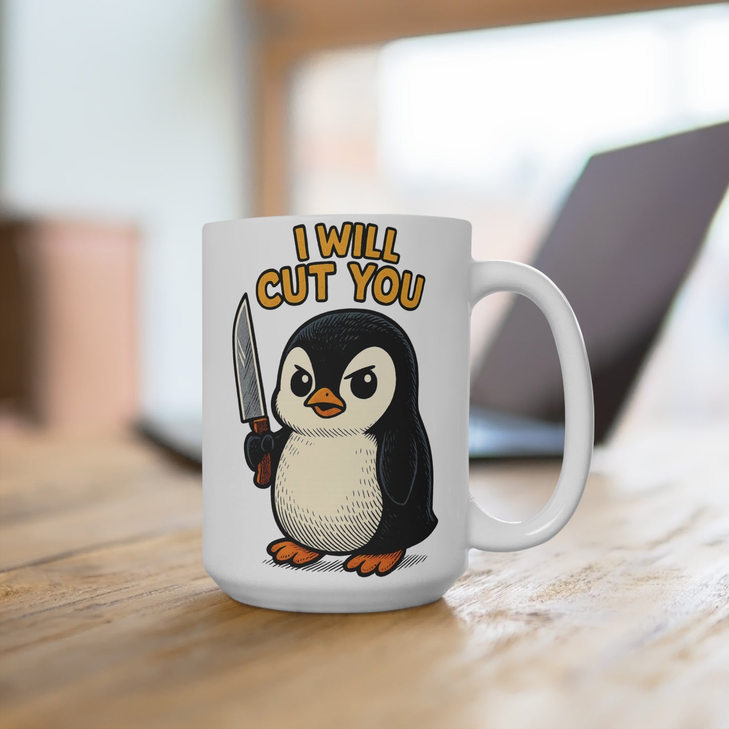 Funny Penguin Mug, 15oz Ceramic Cup, Cute Animal Gift, Quirky Coffee Mug, Humorous Present for Friends, Kitchen Decor