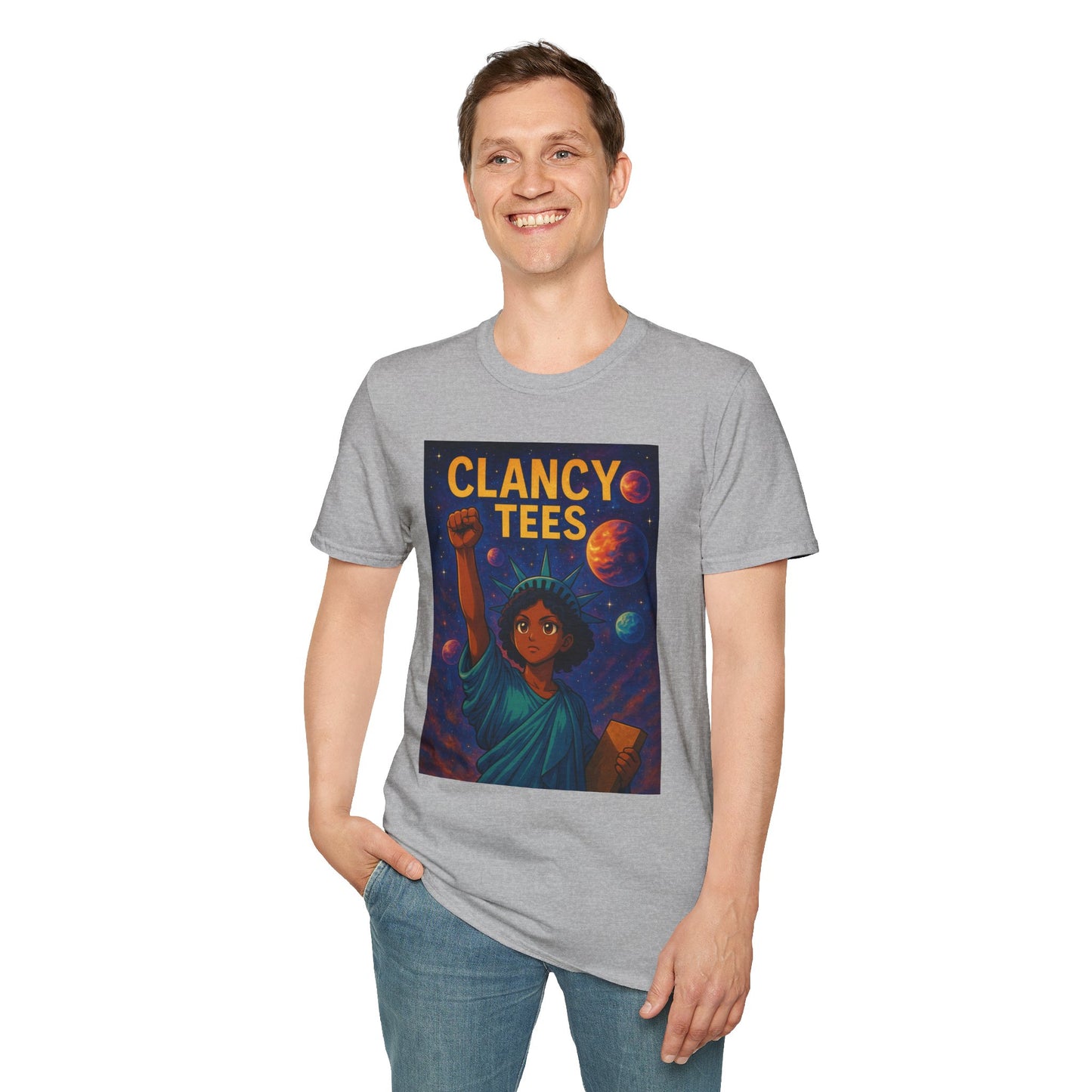 Empowerment Liberty Graphic T-Shirt, Space-Themed Tee, Unisex Casual Wear, Gift for Space Lovers, Inspirational Fashion