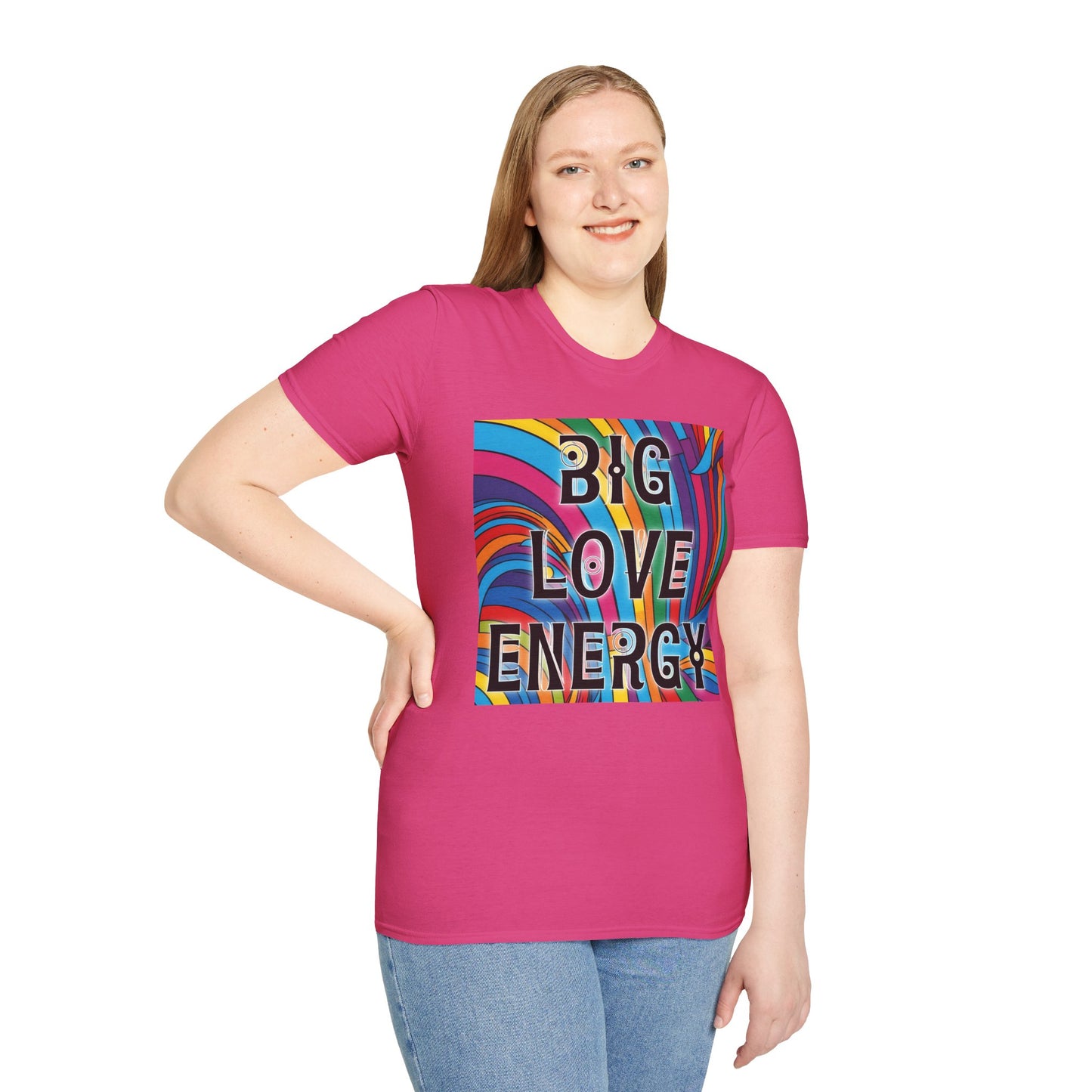 Big Love Energy Shirt – Colorful Retro Pride Rainbow Tee with Bold Positive Message – Gift for Optimists, LGBTQ Friends, and Love-First People