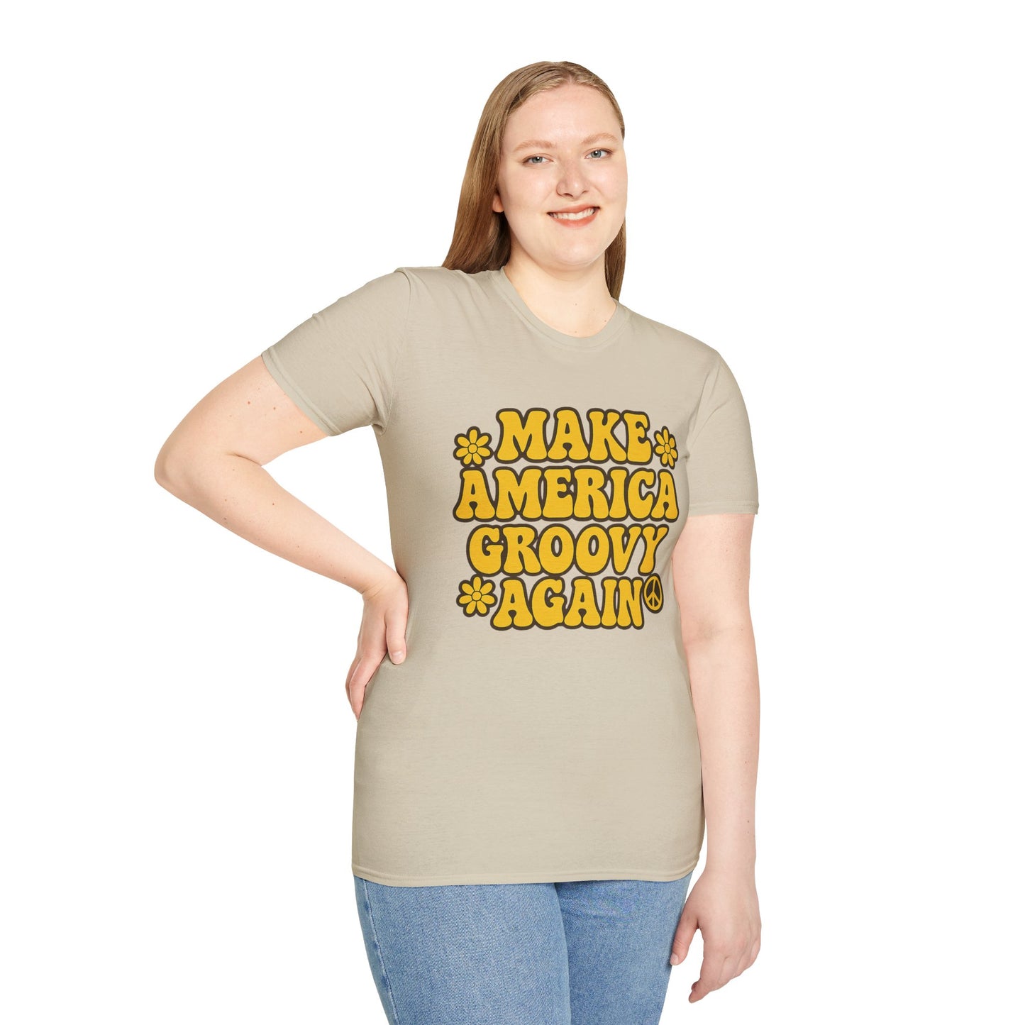 Make America Groovy Again Shirt – Funny Retro Hippie Tee with Peace Sign – Gift for Old Souls, Vintage Lovers, Flower Child Friends