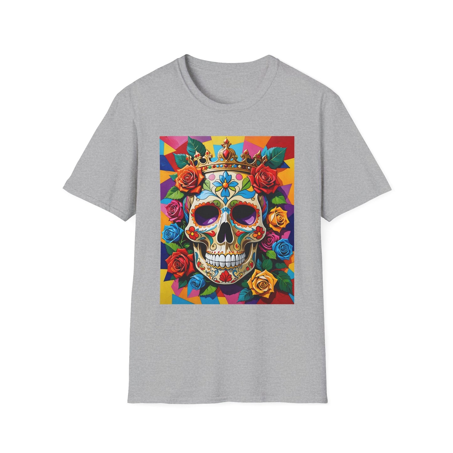 Royal Skull and Roses Shirt – Colorful Crowned Skull Tee – Gift for Halloween Fans, Tattoo Art Collectors, and Bold Fashion Enthusiasts