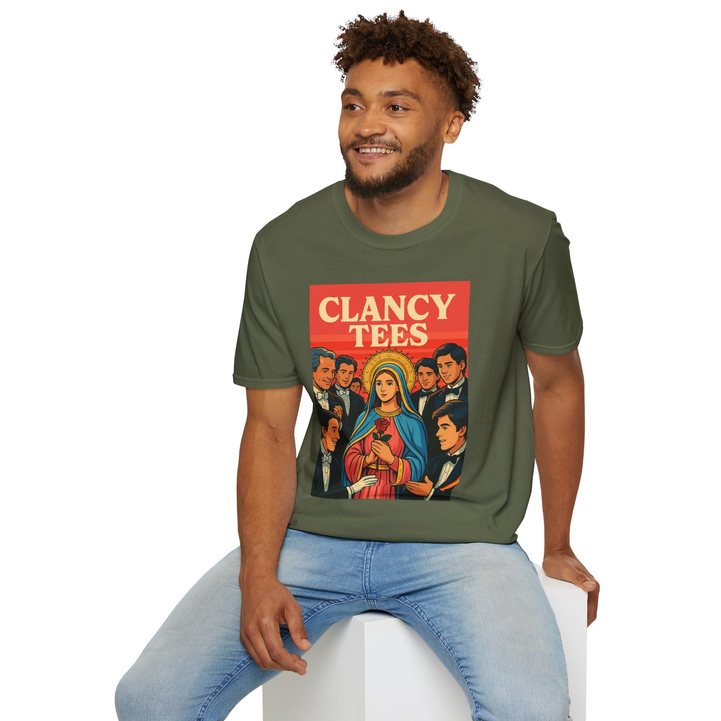 Vintage Virgin Mary Graphic T-Shirt, Softstyle Madonna Tee for Casual Wear, Perfect Gift for Holidays, Retro Clothing, Unisex Tees
