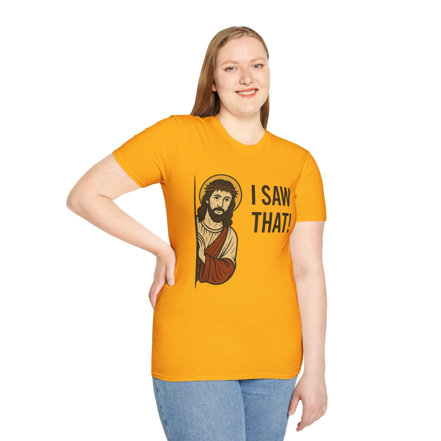 Funny Jesus Watching Shirt – I Saw That Religious Humor Tee – Christian Meme Graphic Tee – Gift for Church Friends and Sinners Alike