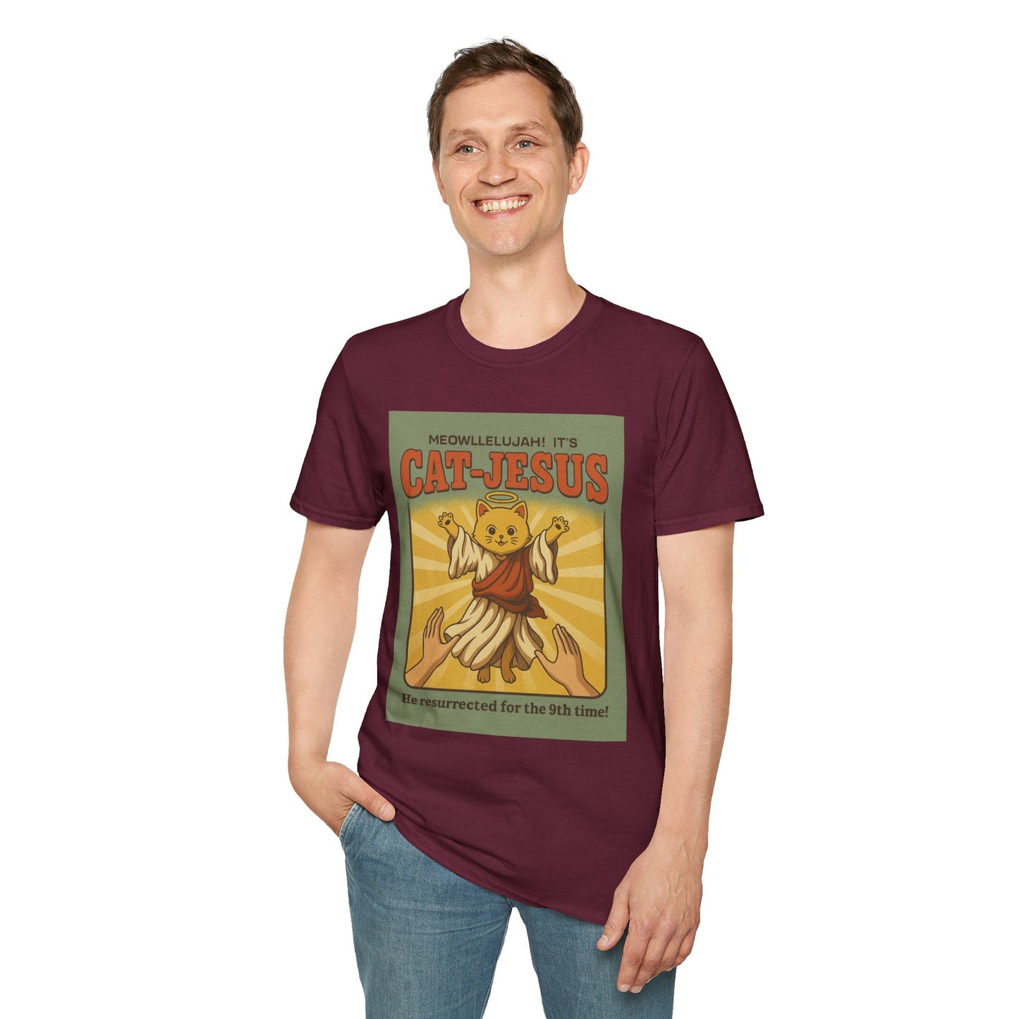 Cat Jesus Funny Resurrected Cat Shirt Meow Hallelujah Tee for Cat Lovers Faith and Felines Fans of Holy Humor and Nine Lives Resurrection Gags