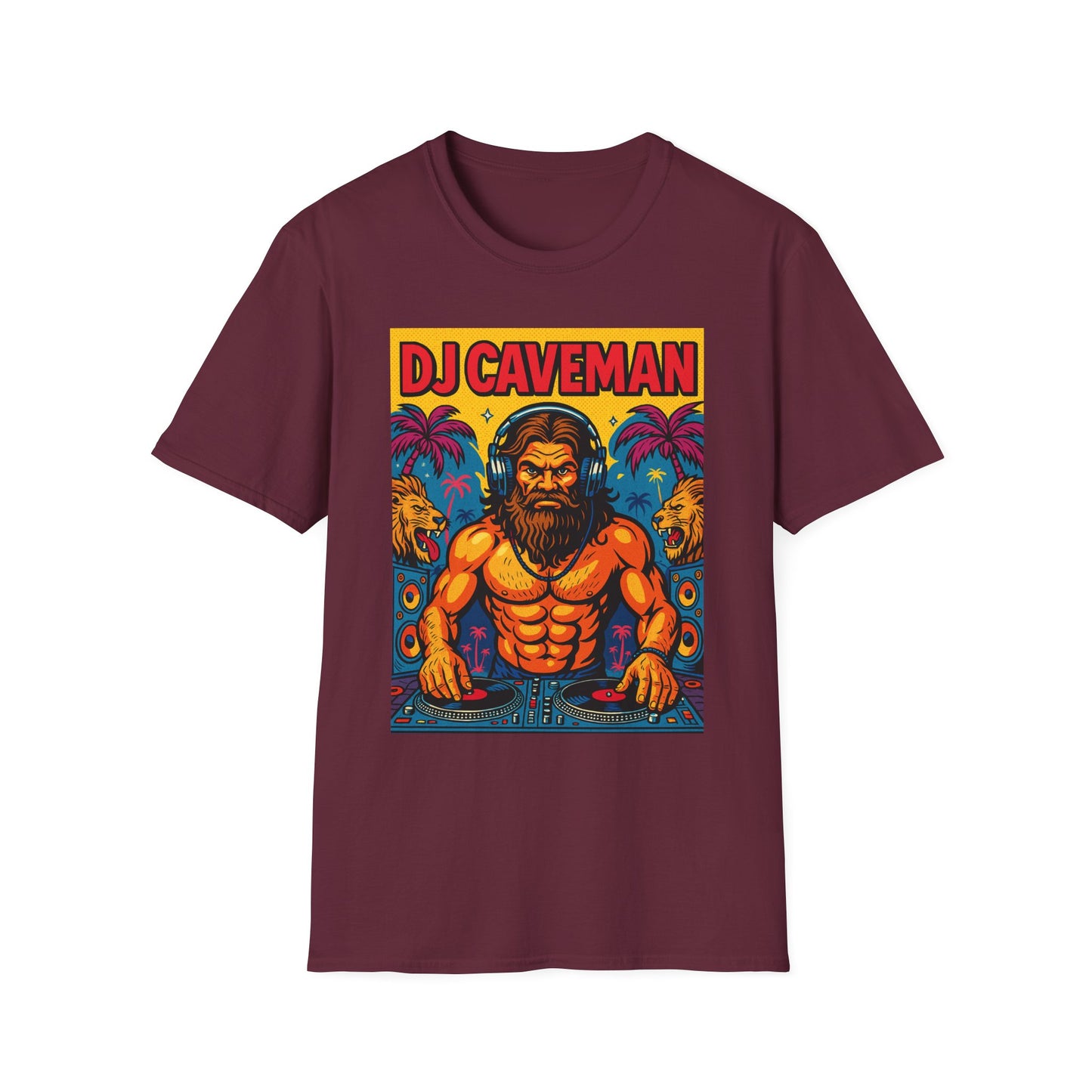 DJ Caveman T-Shirt Funny Rave Party Tee | Prehistoric Clubbing Shirt for Music Lovers | Gift for DJs and EDM Fans | Caveman Aesthetic Shirt