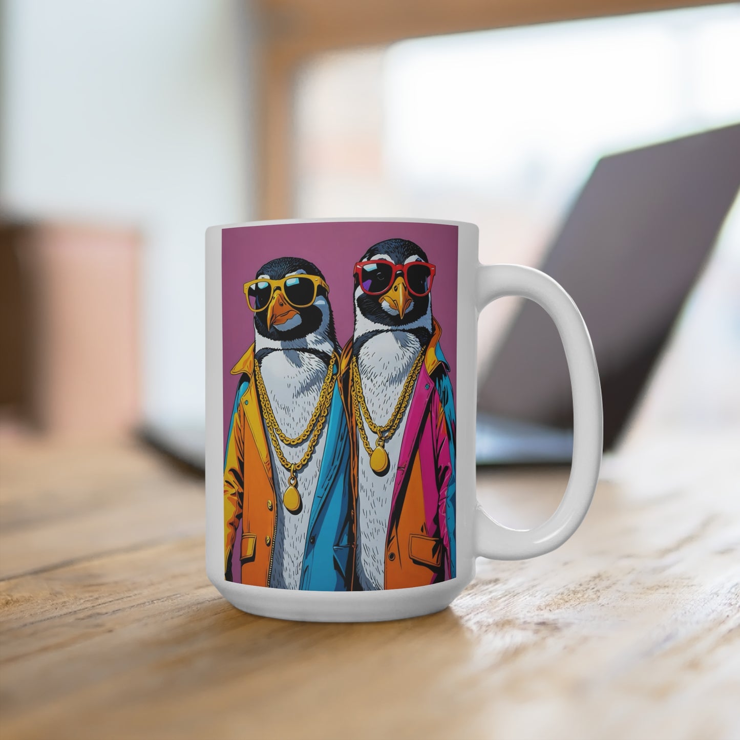 Cool Penguin Mug Hip Hop Animal Artwork Ceramic Coffee Cup Gift for Funny Friends