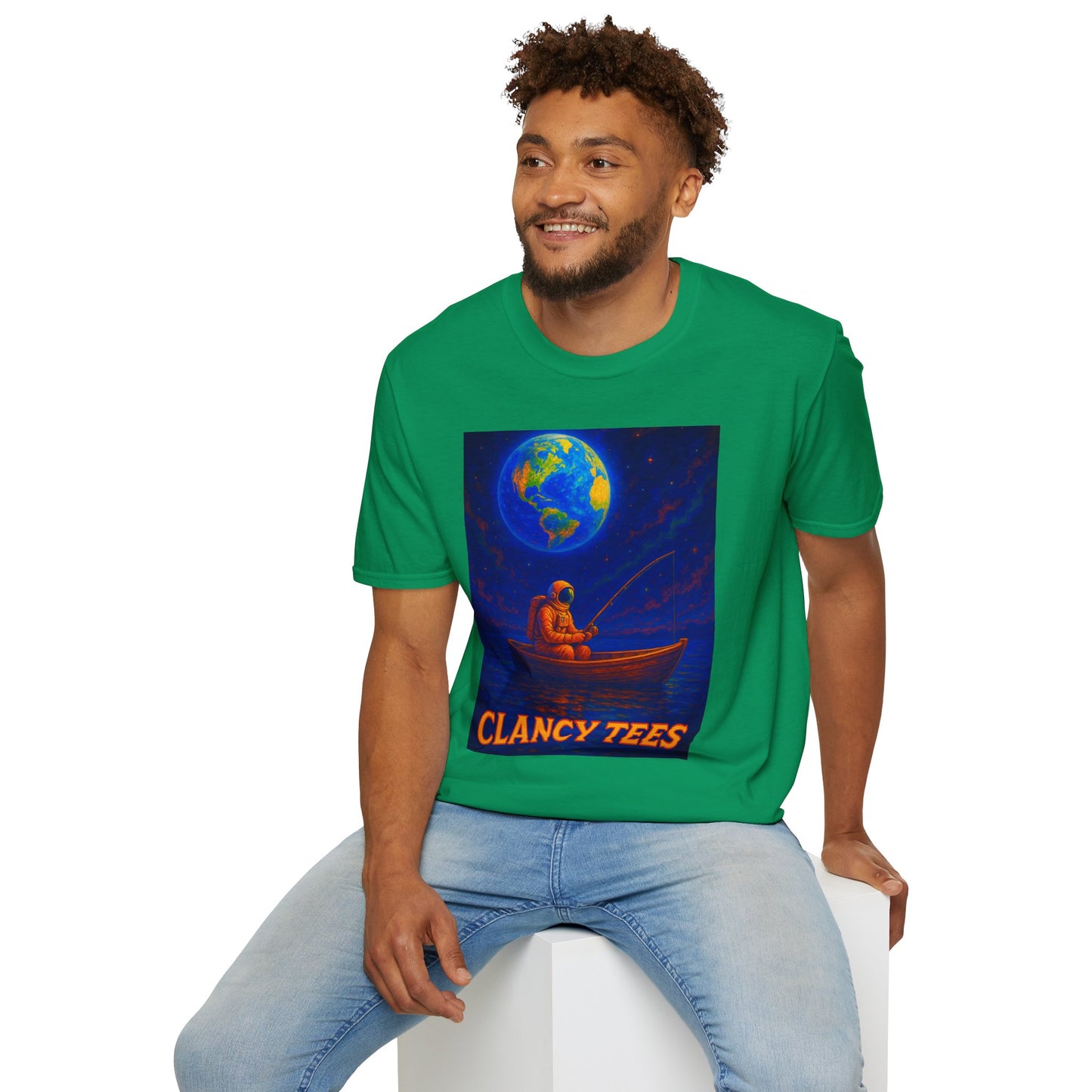 Space Fisherman Graphic T-Shirt, Chill Vibes Tee, Eco-Friendly Gift, Outdoor Enthusiast Apparel, Perfect for Holidays & Summer