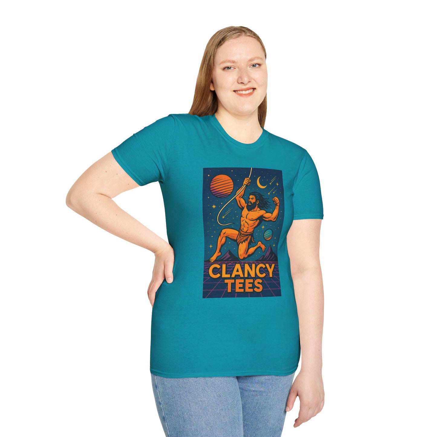 Retro Space Graphic Unisex Softstyle T-Shirt, Fun Casual Wear, Gift for Space Lovers, Cute Vintage Tee, Everyday Comfort Shirt