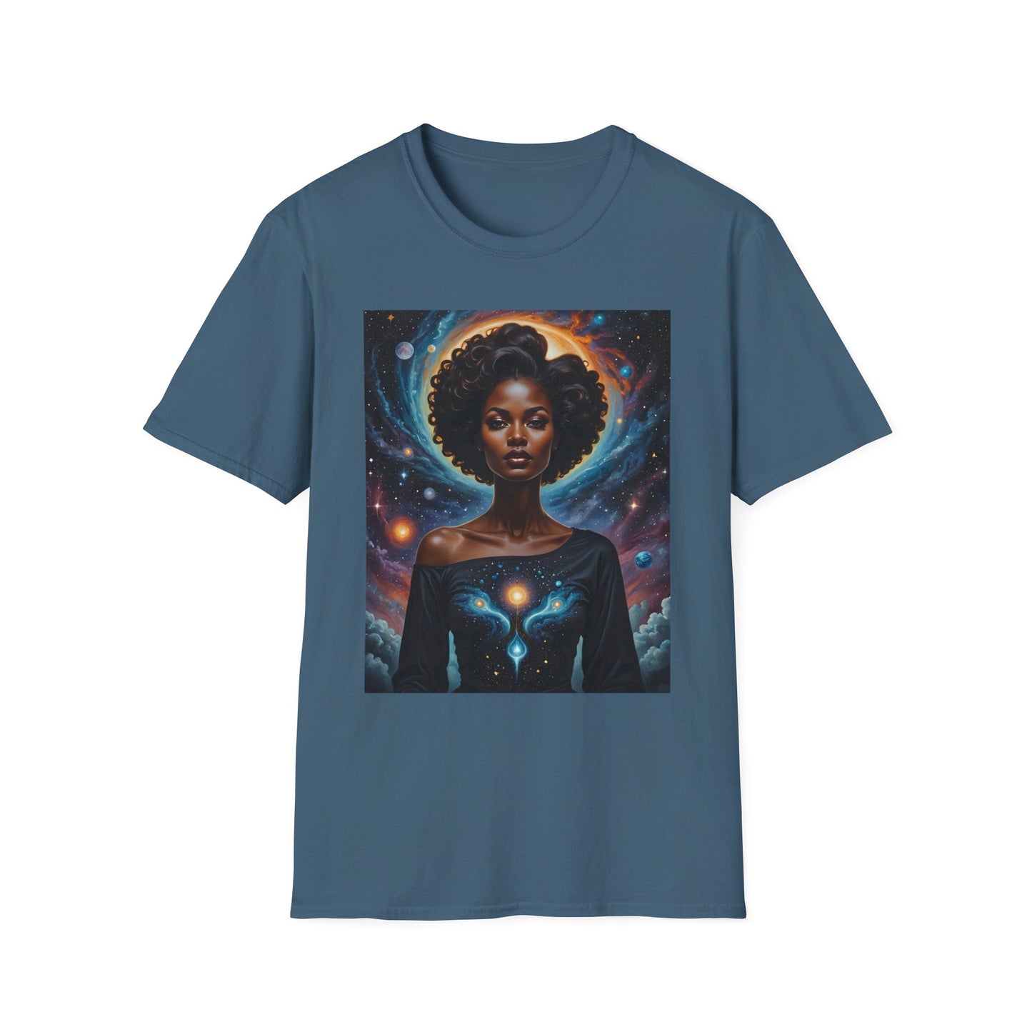 Afrofuturist Cosmic Energy T-Shirt – Celestial Power Graphic Tee, Spiritual Galaxy Shirt, Gift for Astrology Fans, Vibrant Universe Artwork