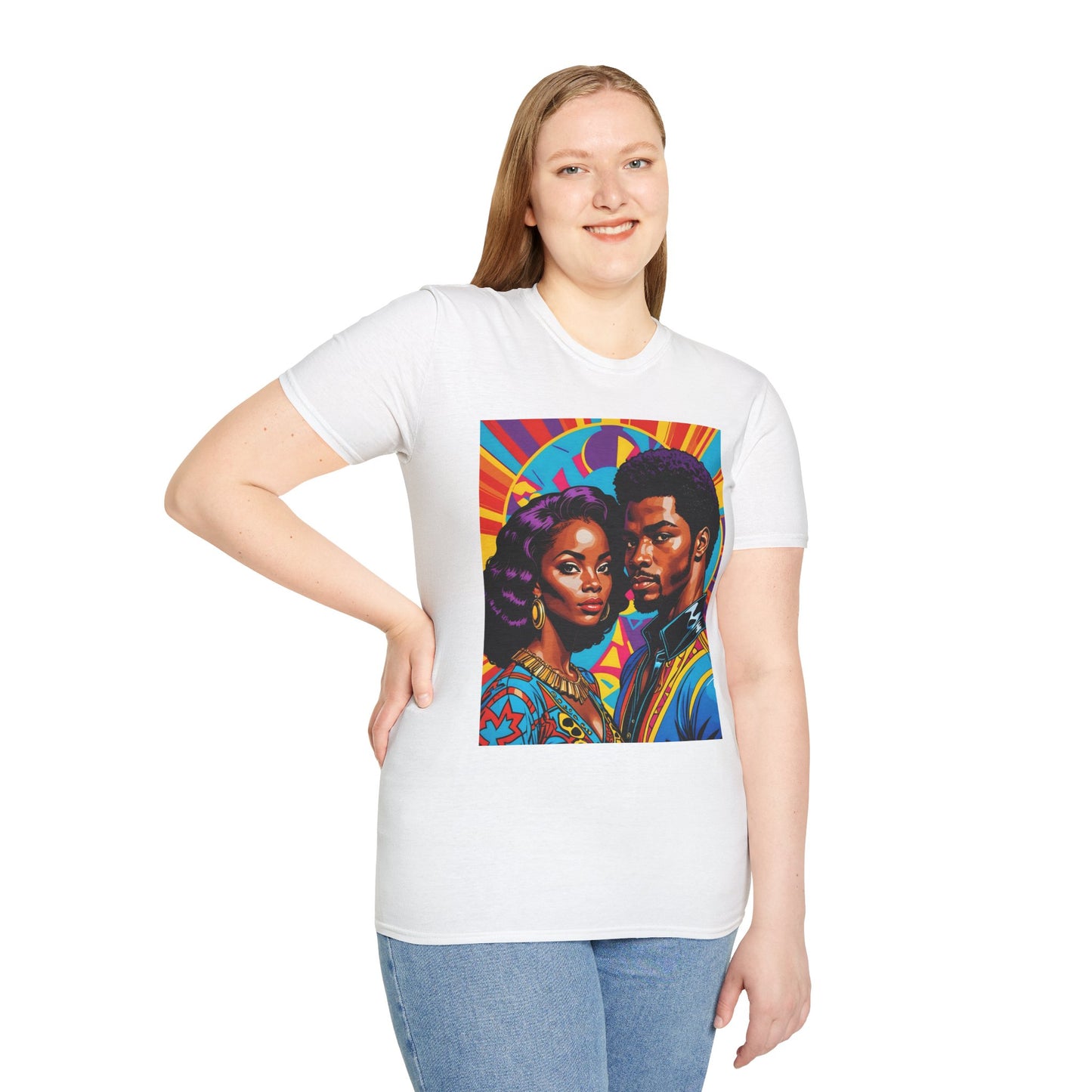Vibrant Retro-Inspired Unisex Softstyle T-Shirt, Colorful Art Tee, Black History Month Shirt, Casual Streetwear, Gift for Art Lovers