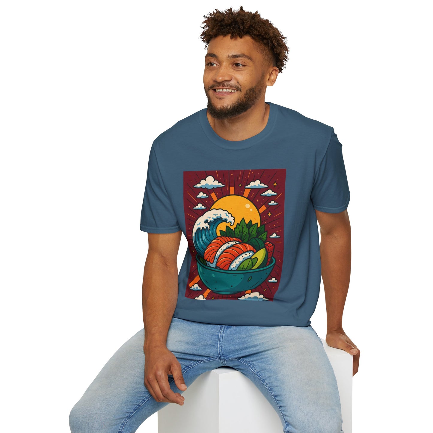 Sushi Wave T-Shirt – Retro Japanese Food Graphic Tee – Cool Sushi Shirt Gift for Foodies, Anime Fans, Ocean Lovers & Japanese Aesthetic Collectors
