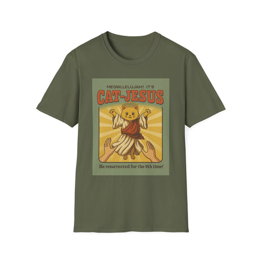 Cat Jesus Funny Resurrected Cat Shirt Meow Hallelujah Tee for Cat Lovers Faith and Felines Fans of Holy Humor and Nine Lives Resurrection Gags