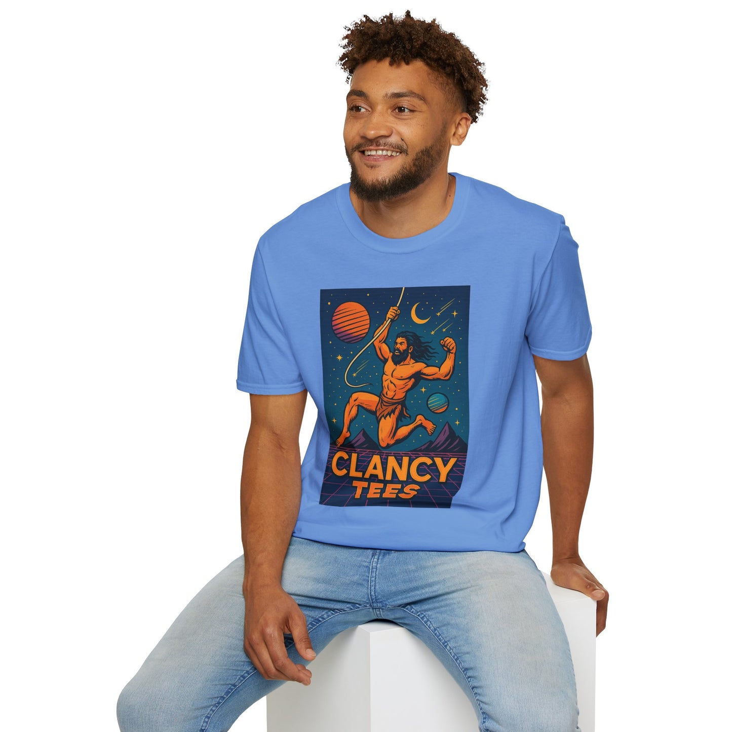 Retro Space Graphic Unisex Softstyle T-Shirt, Fun Casual Wear, Gift for Space Lovers, Cute Vintage Tee, Everyday Comfort Shirt