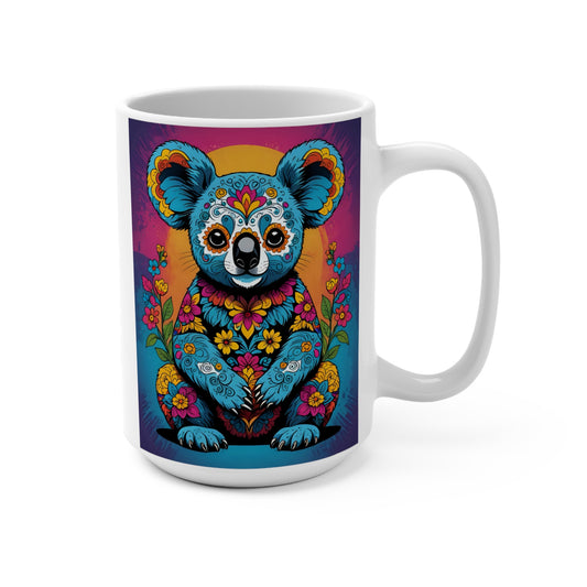 Vibrant Floral Koala Mug | 15oz Coffee Cup for Animal Lovers, Eco-Friendly Gift, Birthday, Home Decor, Cute Kitchenware