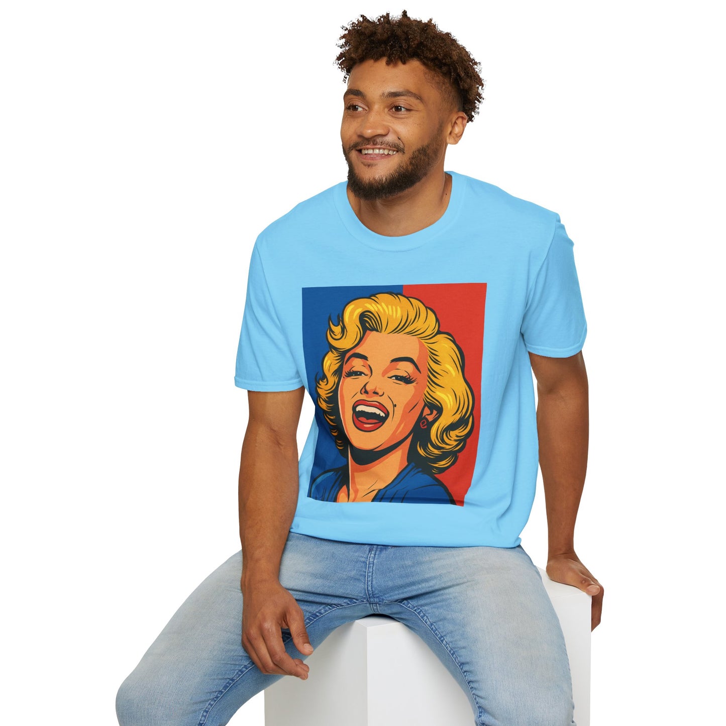 Retro Blonde Bombshell T-Shirt – Pop Art Style Graphic Tee – Gift for Classic Movie Fans, Vintage Aesthetic Lovers, and Bold Fashion Enthusiasts