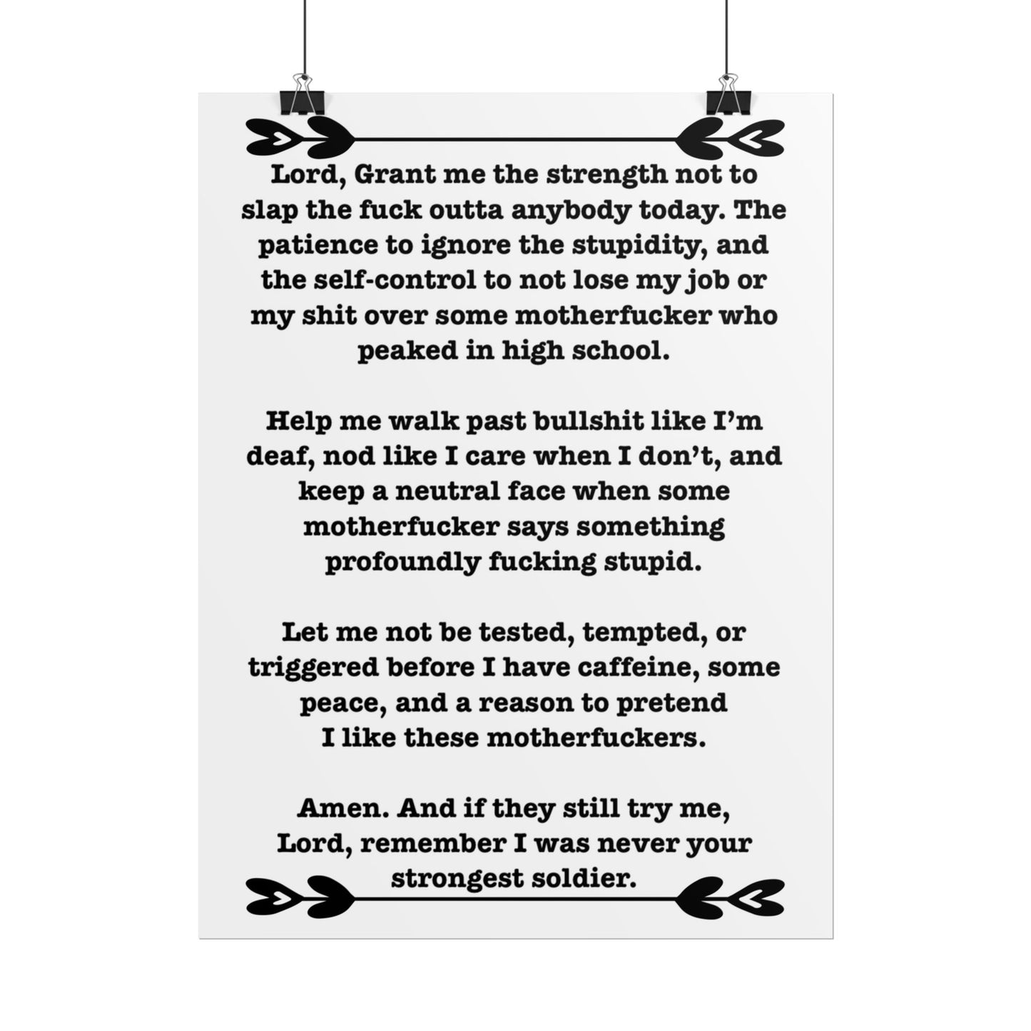 ClancyTees Serenity Prayer Poster Funny Profane Wall Art Office Humor Print Gift for Coworkers