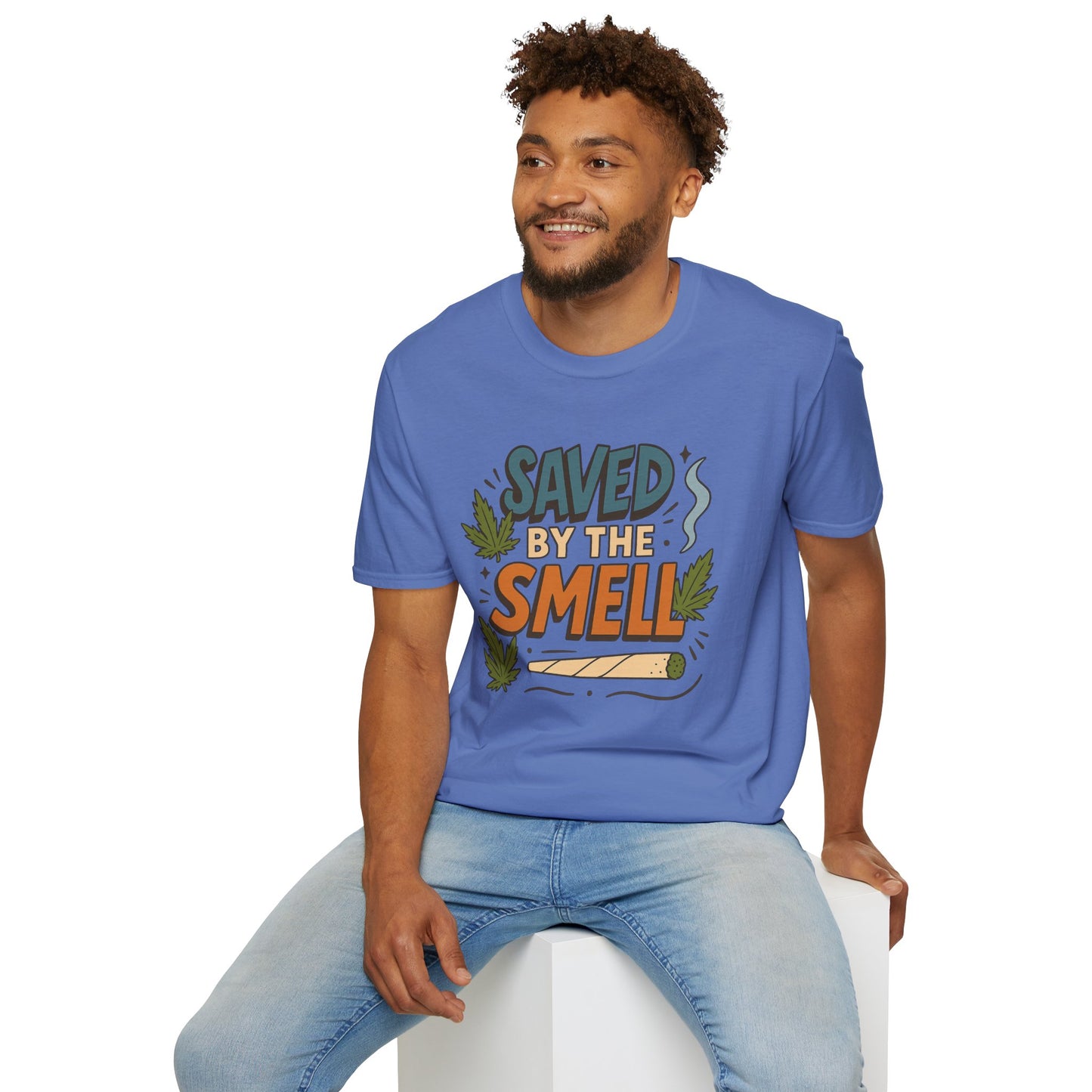 Funny Cannabis Saved by the Smell T-Shirt, Unisex Softstyle Tee, Gift for Stoners, Humor Apparel, Casual Wear, Cool Graphic Tee