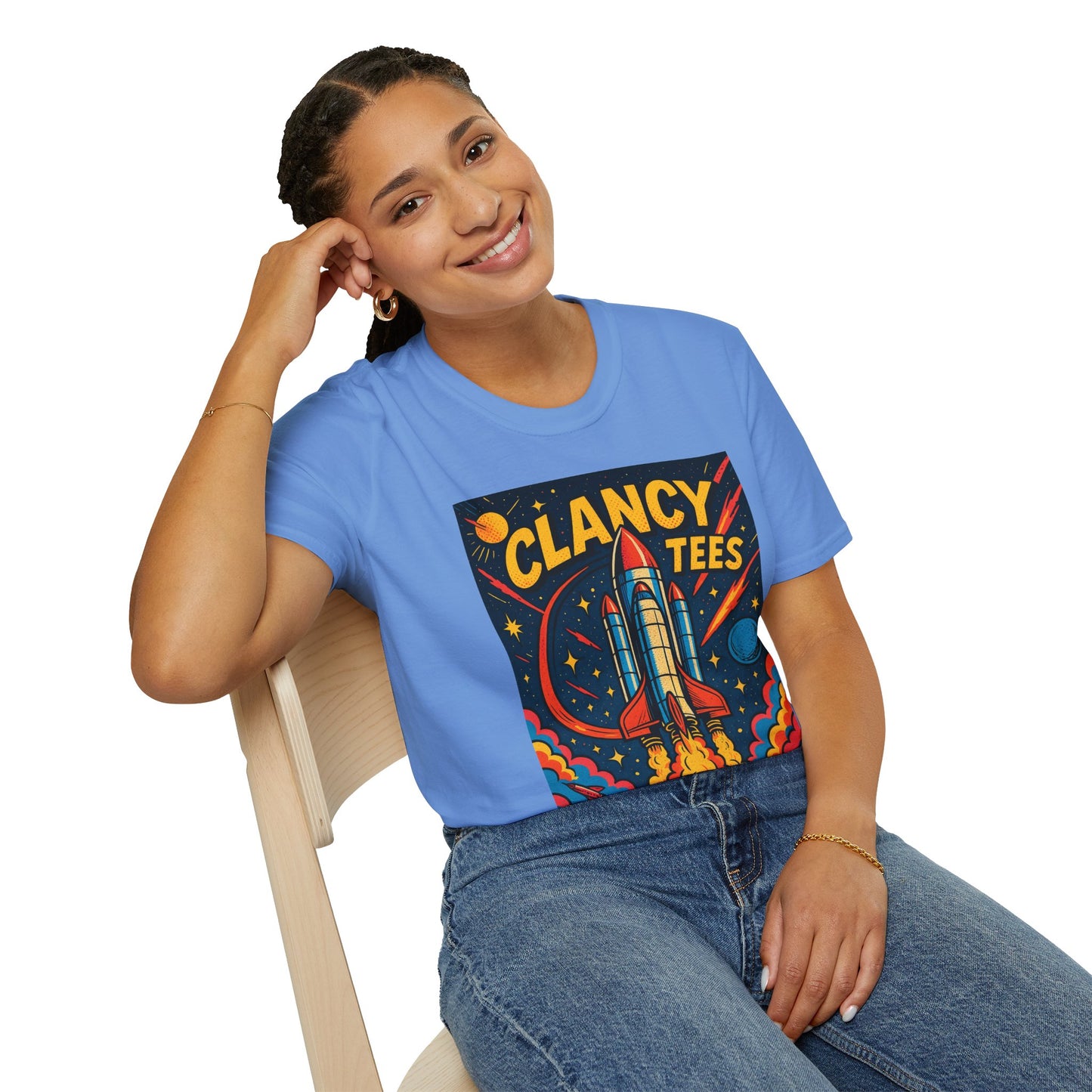 Retro Rocket Ship Shirt Outer Space Graphic Tee | Psychedelic Galaxy Print Top | Gift for Space Nerds and Dreamers | Astronaut Aesthetic Tee