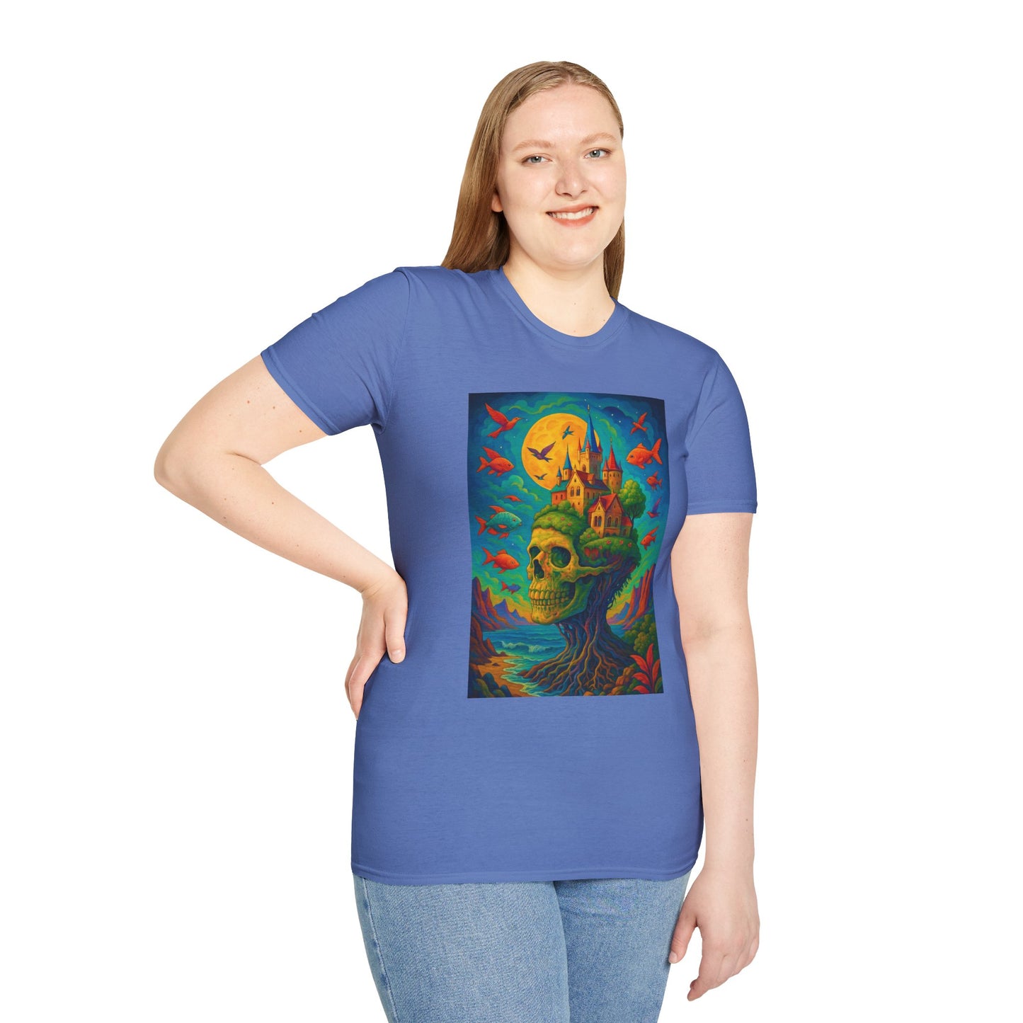 Psychedelic Skull Castle T-Shirt Surreal Fantasy Art Tee | Trippy Gothic Aesthetic Shirt | Gift for Weirdos and Dreamers | Dark Art Forest Top