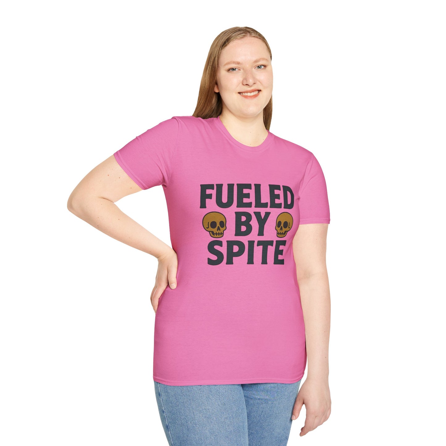 Fueled by Spite Unisex Softstyle T-Shirt, Funny Graphic Tee, Goth Aesthetic Shirt, Gifts for Spiteful Friends, Casual Wear