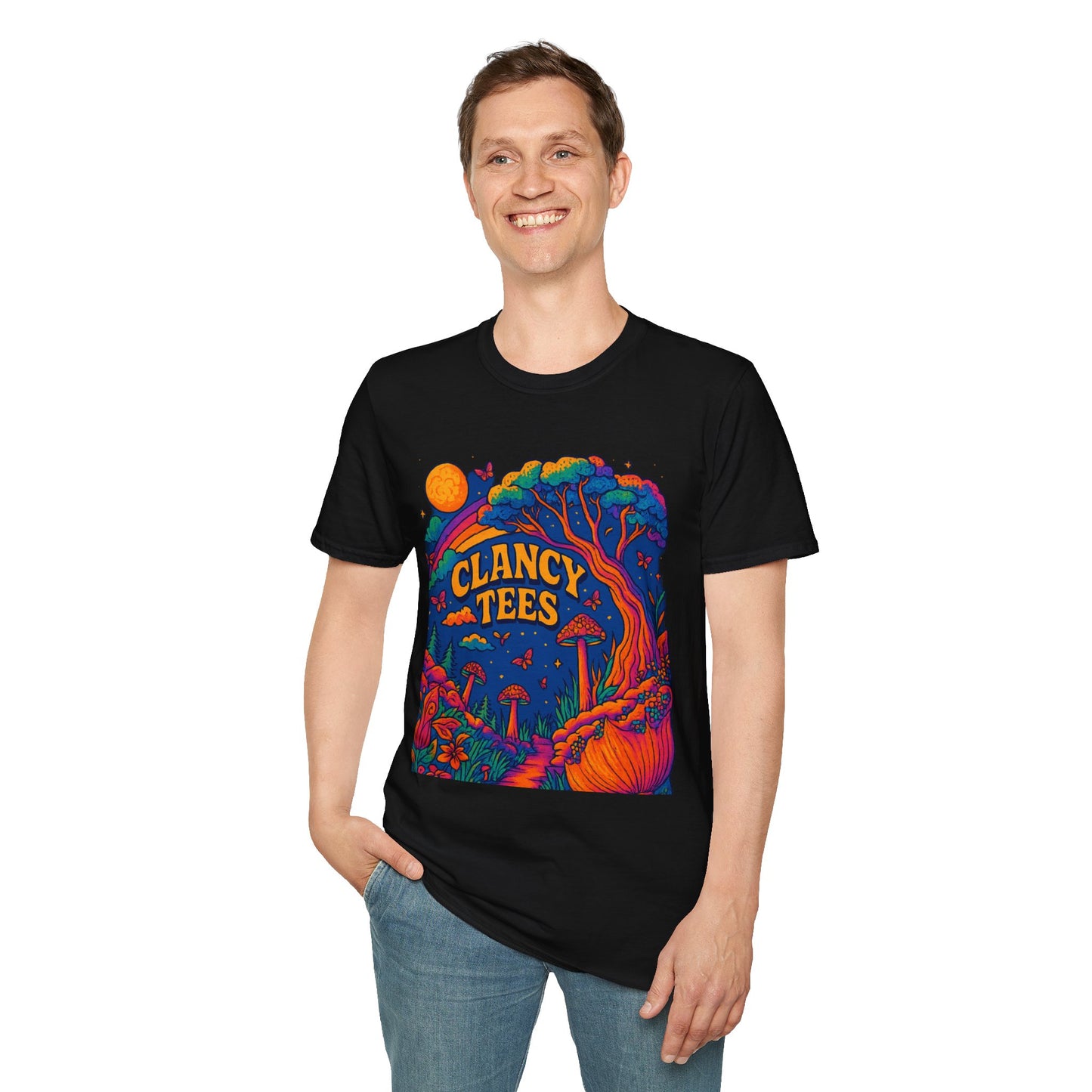 Colorful Nature-Themed Unisex Softstyle T-Shirt - Bohemian Vibe, Perfect for Festivals, Gift for Nature Lovers, Casual Wear, Clancy Tees