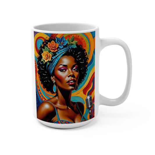 Afrofuturist Jazz Singer Mug Bold Soulful Artwork Coffee Cup Vibrant Music Inspired Drinkware Gift for Singers Gift for Music Lovers Gift for Artists