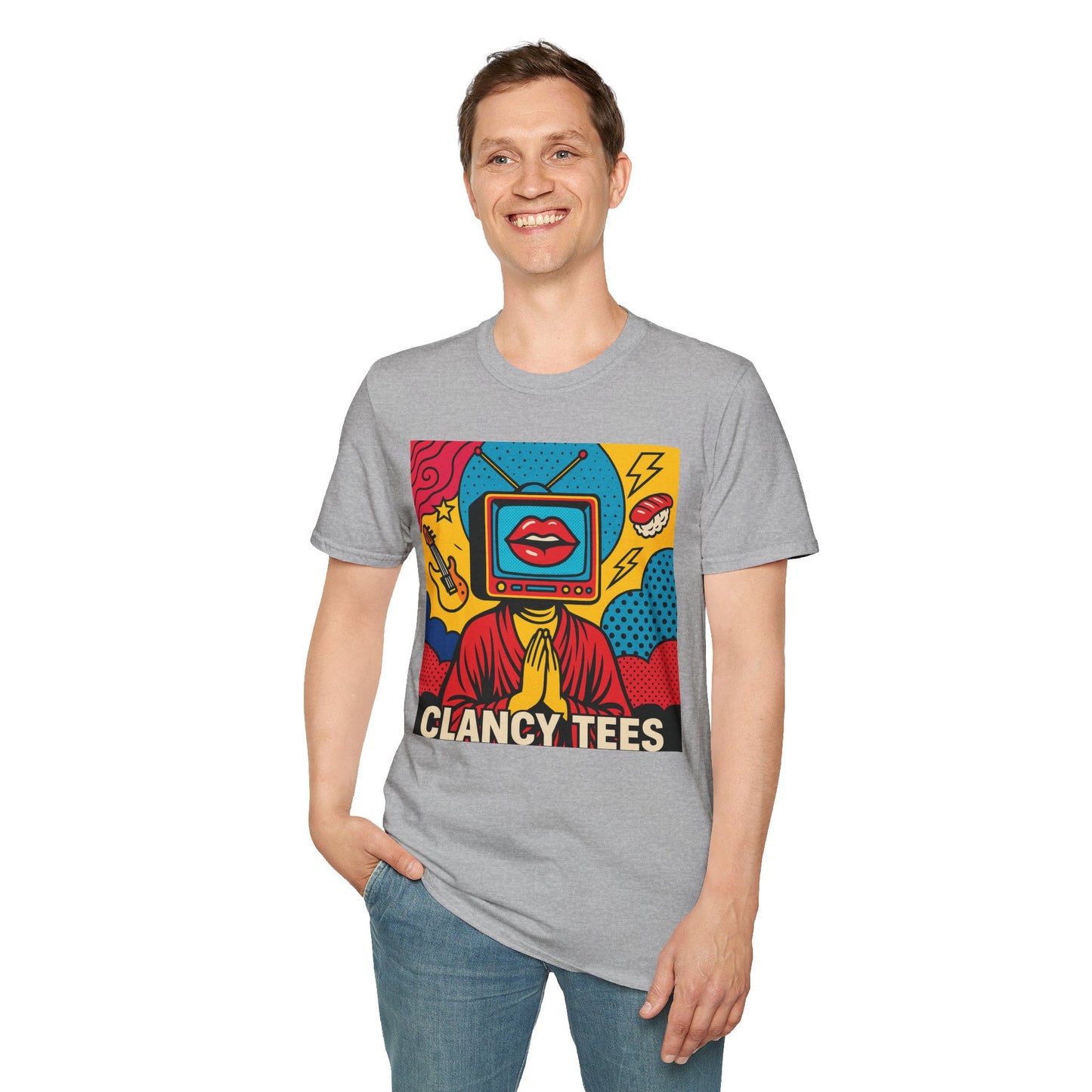 Pop Art TV Head T Shirt for Creatives Graphic Tee for Artists Gift for Surreal Art Lovers Unisex Visual Commentary Shirt