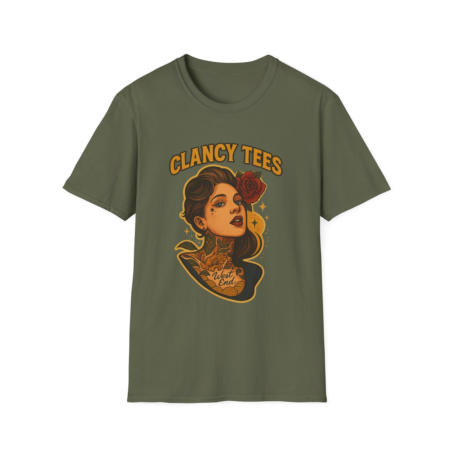 Vintage Tattoo-Inspired Unisex Softstyle T-Shirt, Unique Graphic Tee, Casual Statement Shirt, Perfect Gift for Friends & Festivals