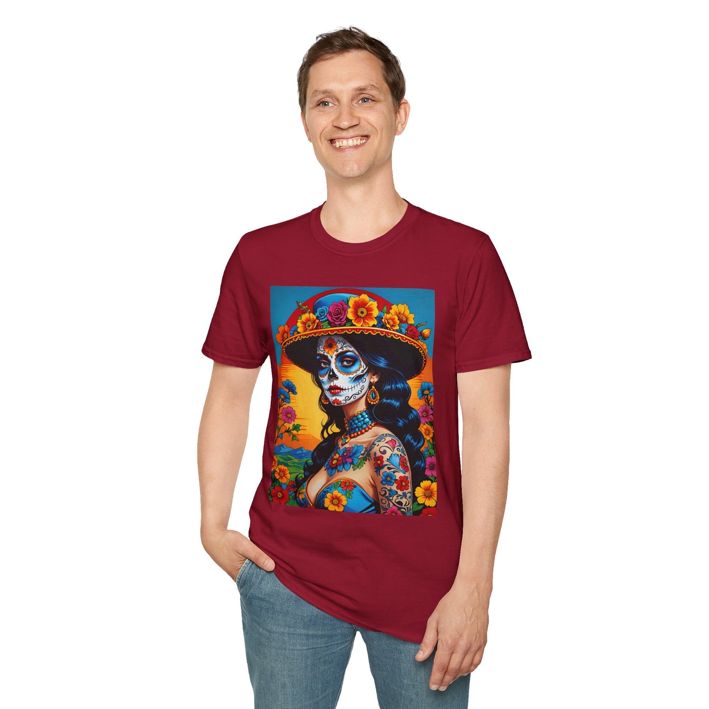 Sugar Skull Tattoo T-Shirt – Día de los Muertos Art Tee – Gift for Skull Art Fans, Tattoo Addicts, and Alternative Fashion Collectors