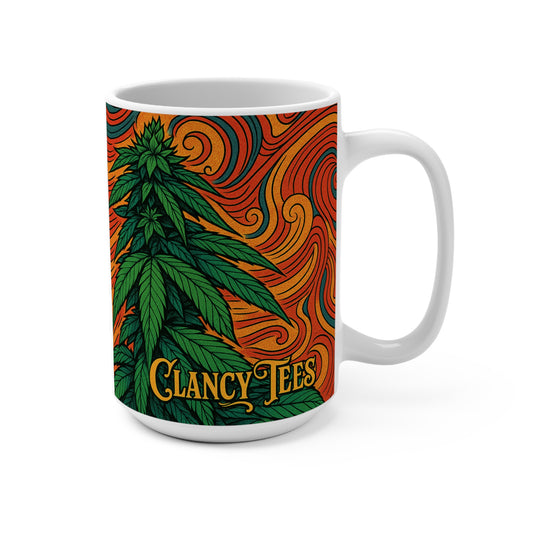Psychedelic Weed Leaf Coffee Mug Cannabis Art Ceramic Cup Marijuana Stoner Gift 420 Aesthetic Pot Leaf Coffee Cup by Clancy Tees