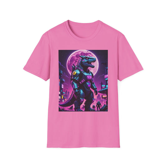 Cyberpunk Dinosaur T Shirt Neon Retro Graphic Tee Futuristic Monster Artwork Top Gift for Sci Fi Fans