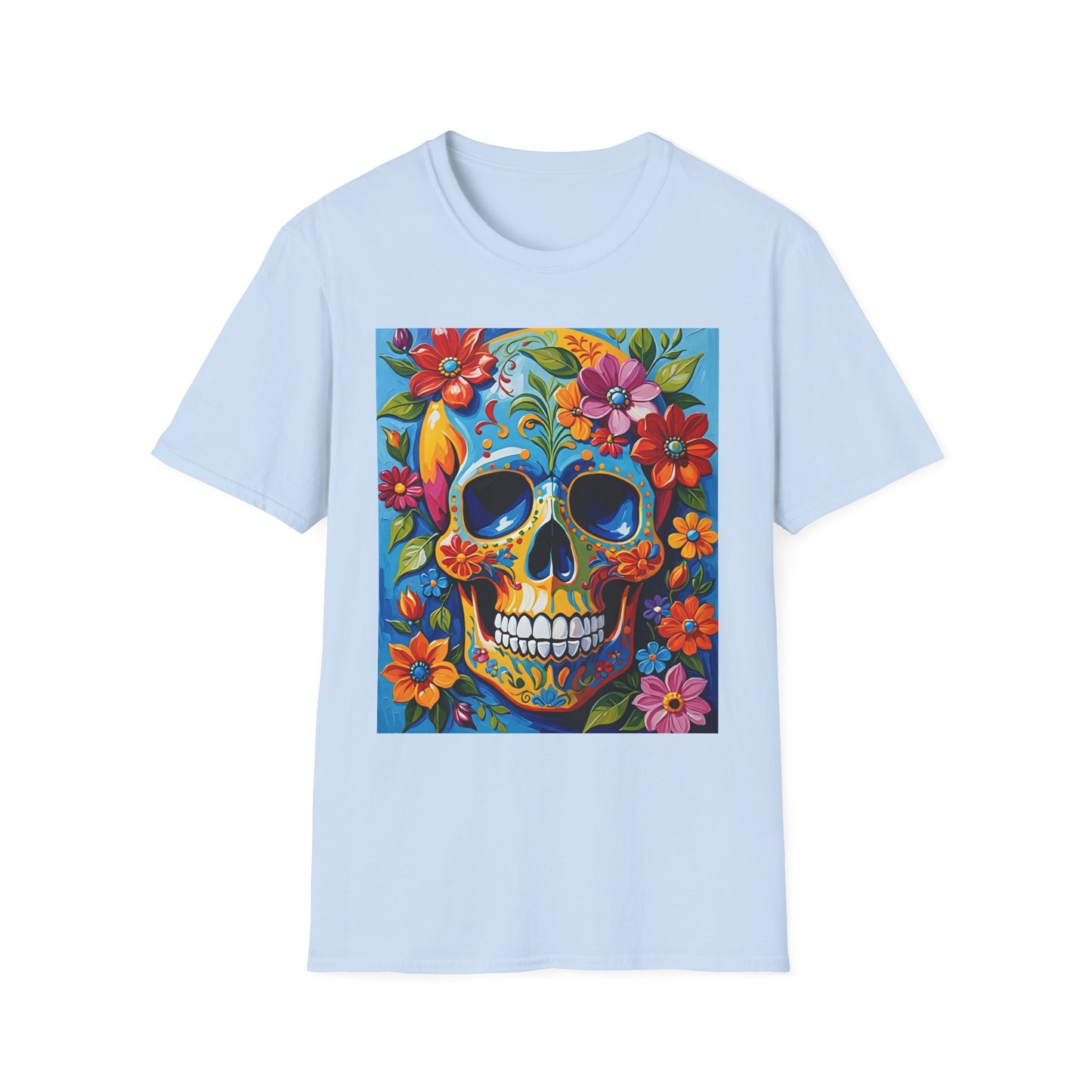 Floral Sugar Skull Shirt – Colorful Skull with Flowers Tee – Gift for Art Lovers, Halloween Fans, and Bold Statement Outfit Seekers