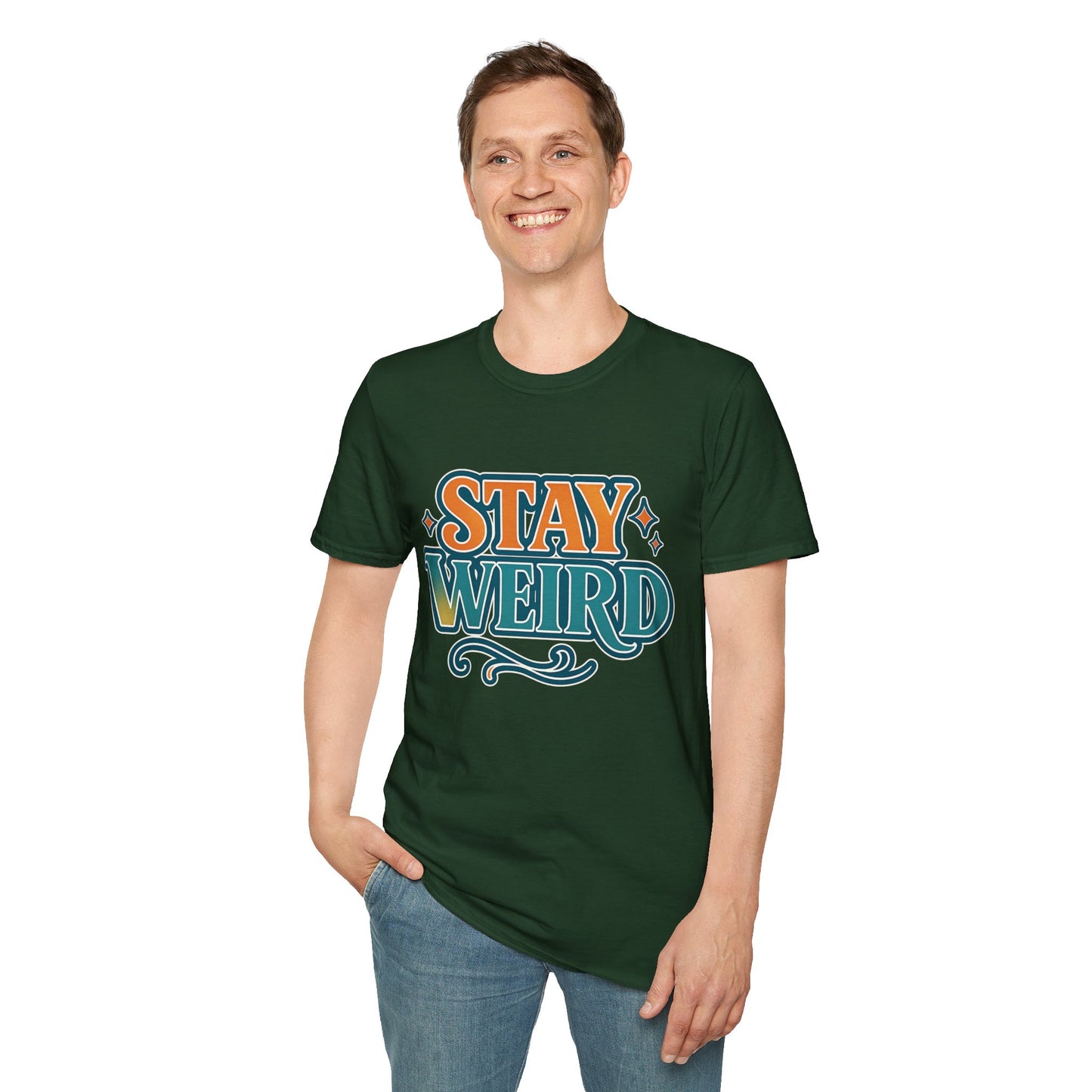 Stay Weird Unisex Softstyle T-Shirt - Fun Graphic Tee, Quirky Apparel, Gift for Friends, Casual Wear, Unique Style