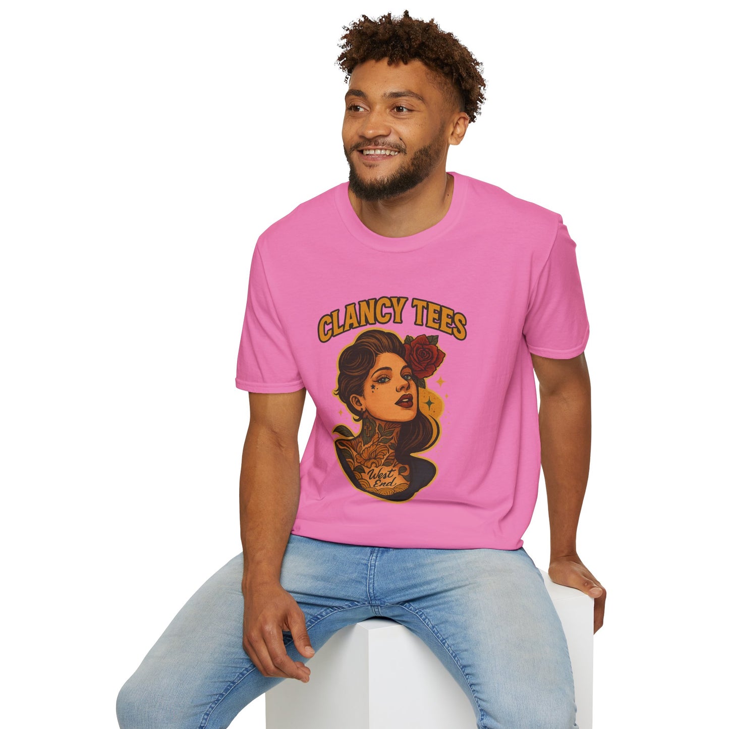 Vintage Tattoo-Inspired Unisex Softstyle T-Shirt, Unique Graphic Tee, Casual Statement Shirt, Perfect Gift for Friends & Festivals