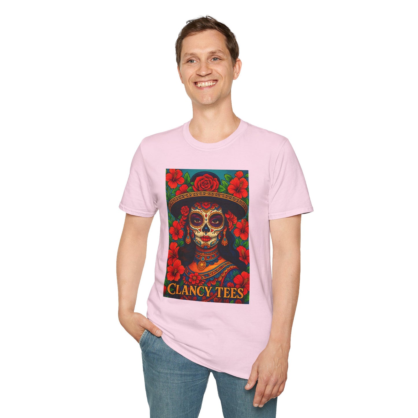Colorful Sugar Skull T-Shirt, Day of the Dead Tee, Unique Graphic Shirt, Festival Apparel, Gift for Halloween, Unisex Softstyle Tee