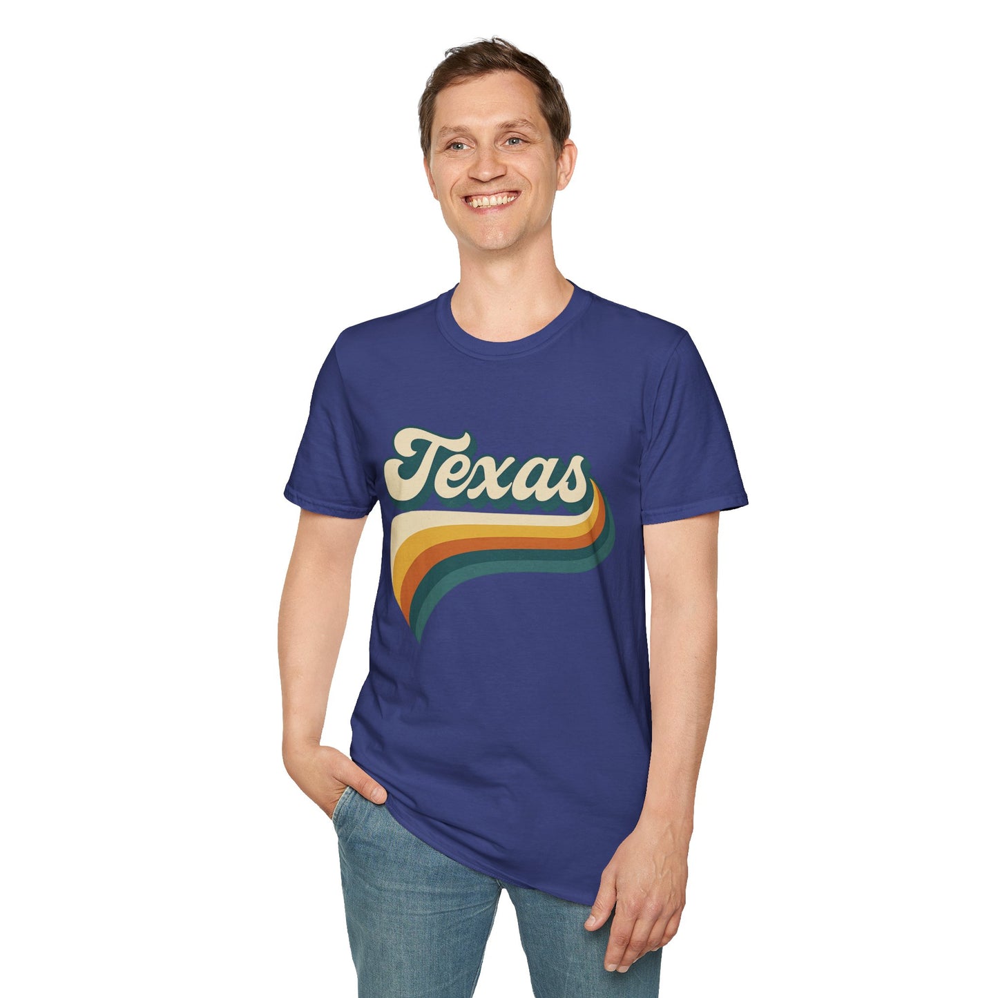 Retro Texas Shirt – Vintage Style Texas Wave Tee • Gildan Softstyle® Unisex Comfort • Gift for Texans • Groovy Southern State Pride Shirt