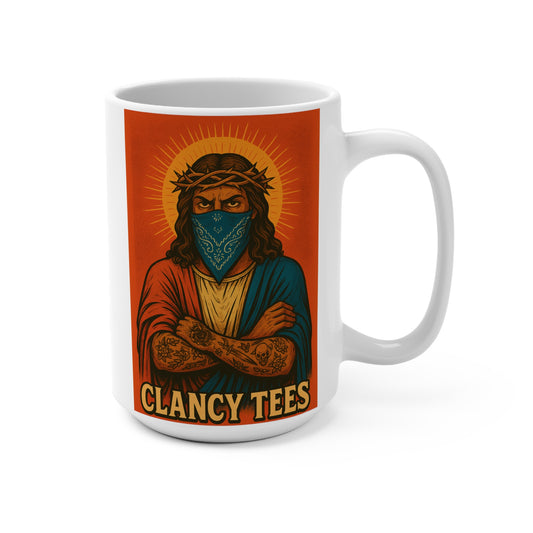 Gangsta Jesus Mug Outlaw Tattoo Artwork Funny Ceramic Coffee Cup Gift for Dark Humor Fans