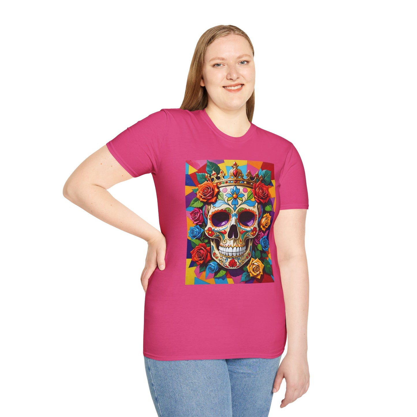 Royal Skull and Roses Shirt – Colorful Crowned Skull Tee – Gift for Halloween Fans, Tattoo Art Collectors, and Bold Fashion Enthusiasts
